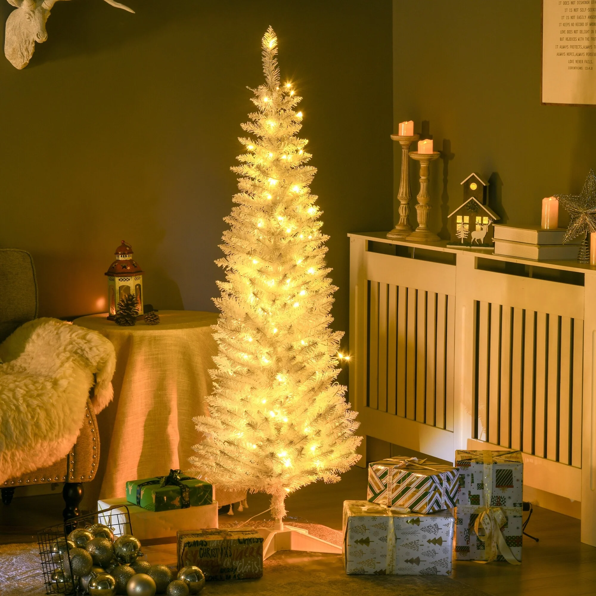 6ft Artificial Slim Noble Fir Tree Perfect for Small Spaces