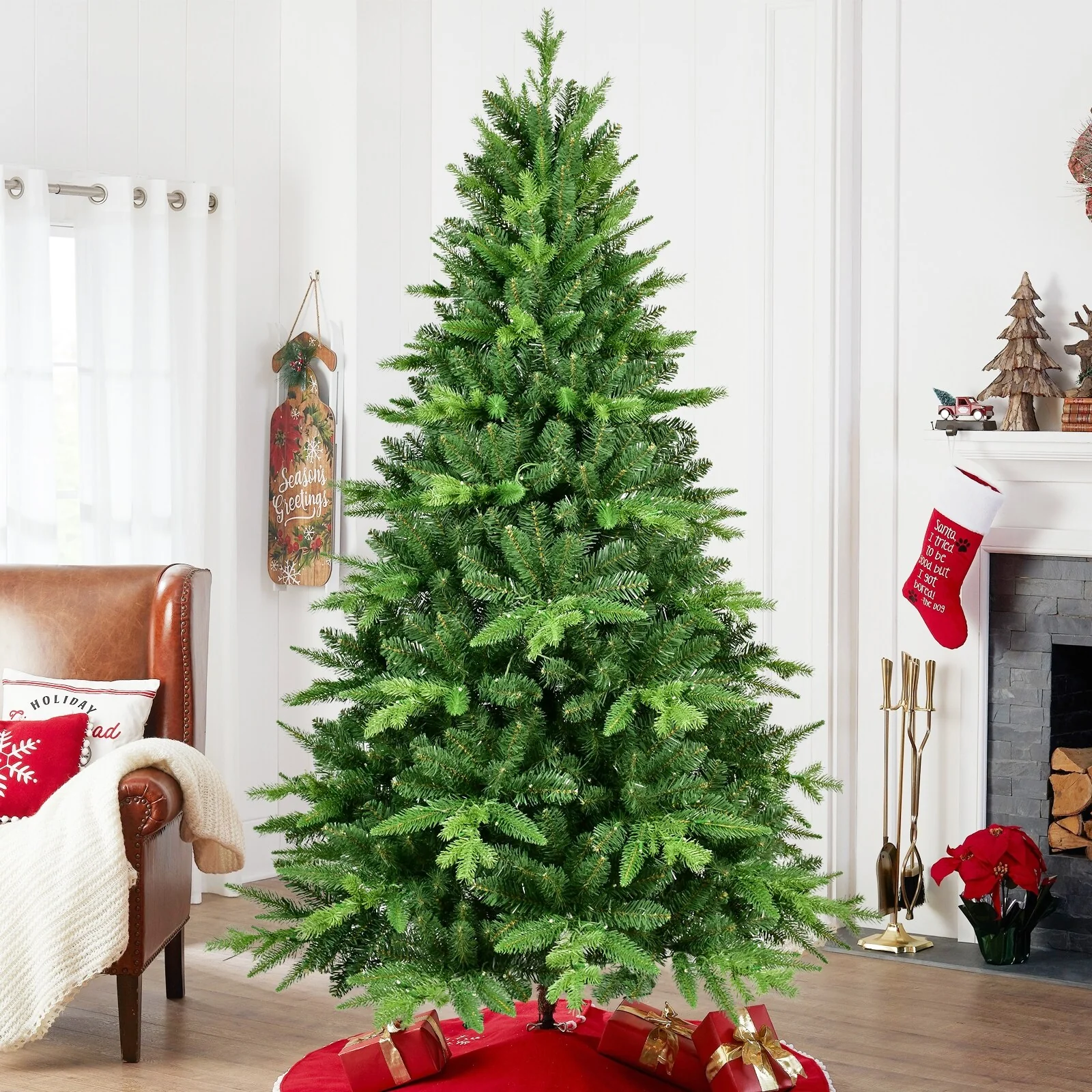 7ft Artificial Christmas Tree with 450 LED Lights, Hinged Structure, and 1692 Branch Tips