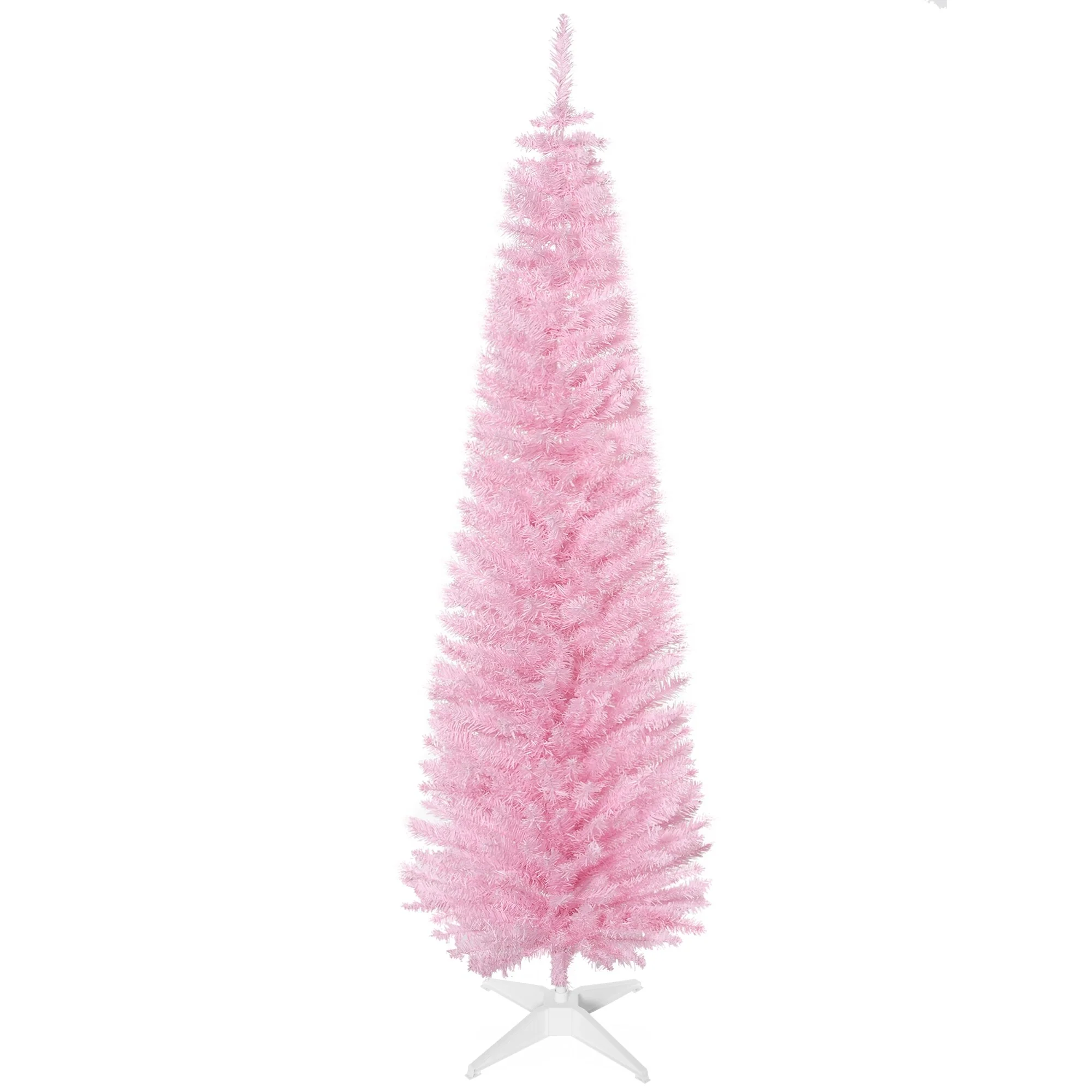 Snow-Flocked 6ft/5ft/7ft Pencil Christmas Tree, Slim Unlit Artificial Tree with Realistic Branches and Plastic Stand