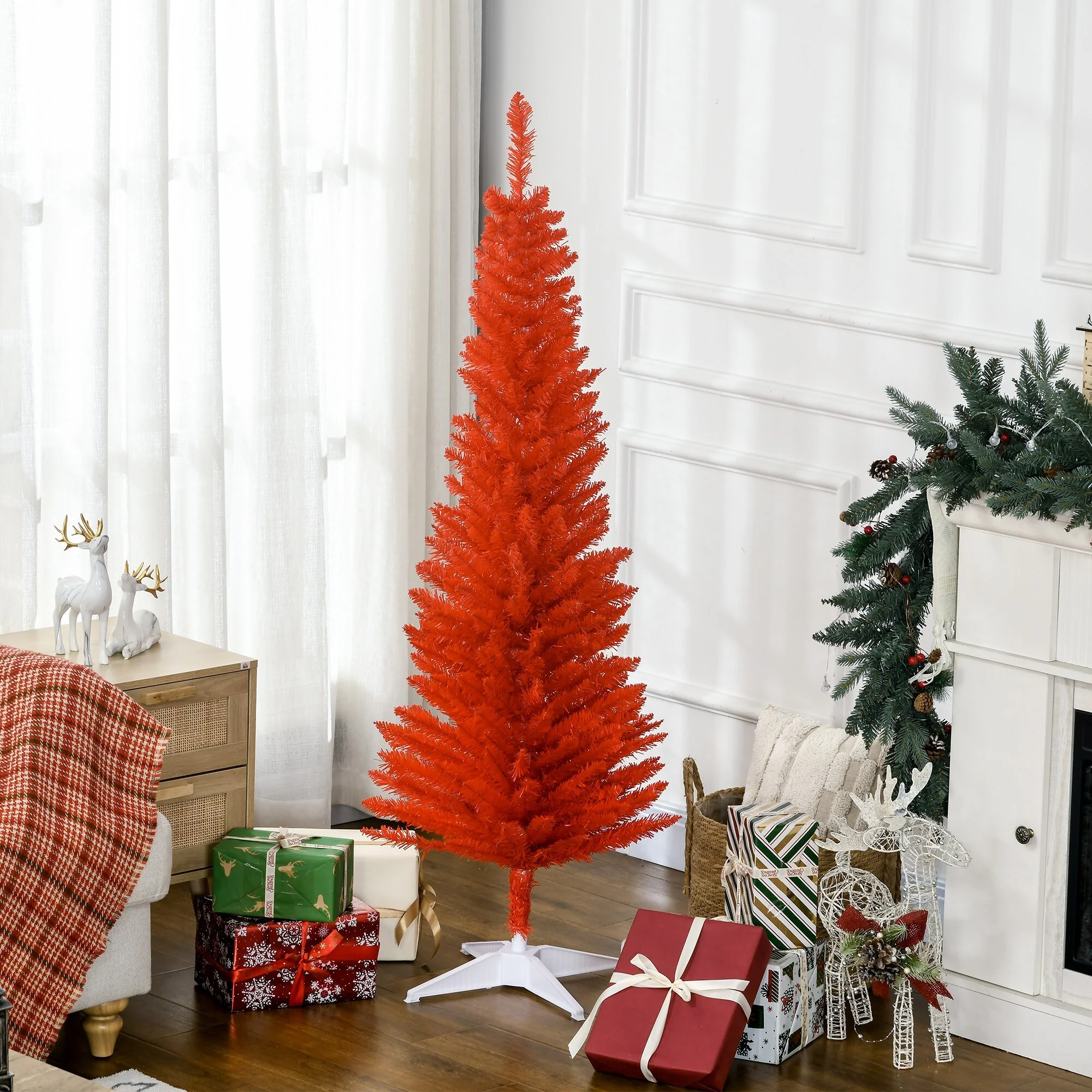 Artificial Pencil Christmas Tree 5ft, Compact Design for Small Spaces and Easy Setup