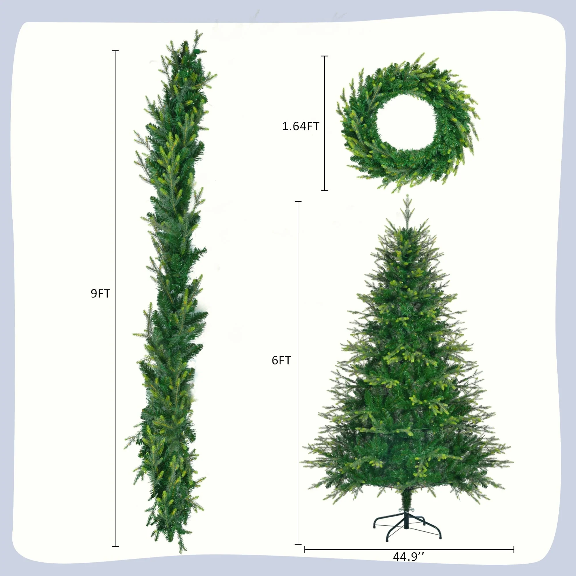 Pre-Lit Aspen Fir Xmas Tree Set - 6FT Artificial Tree with 9FT Garland & 20
