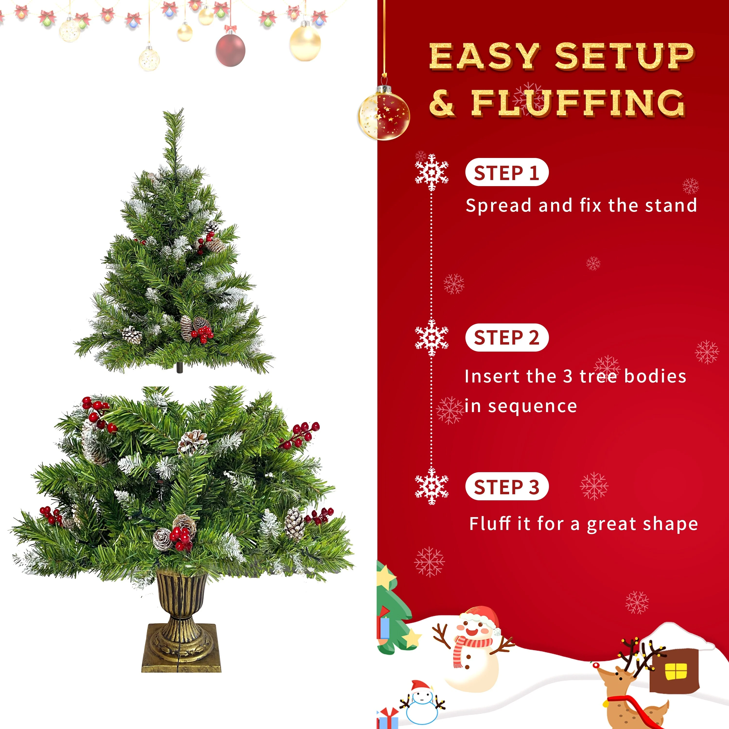 Pre-Lit 4-Piece Holiday Christmas Set - Entrance Trees, Garland, and Wreath with 340 Warm LEDs