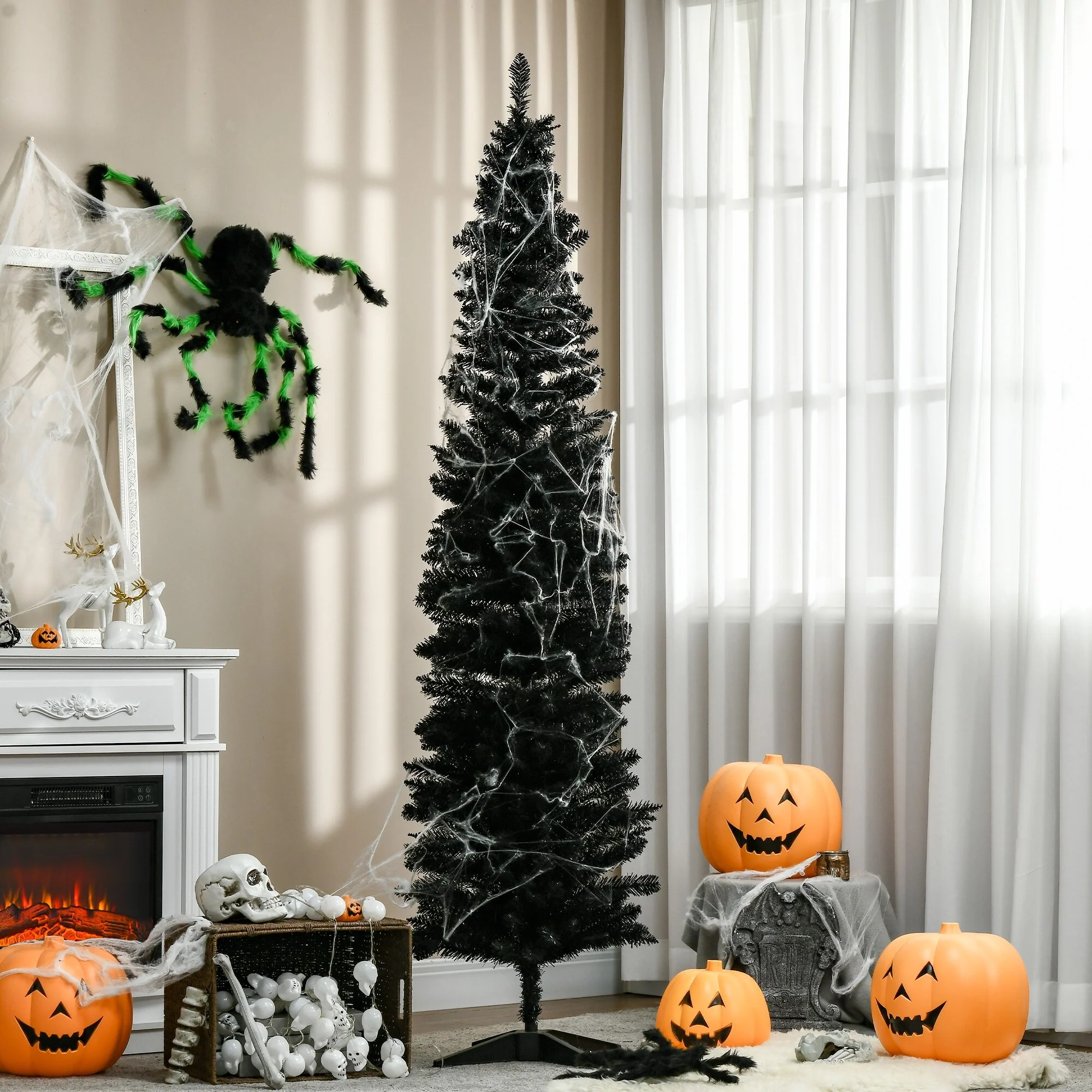 5ft/6ft/7ft Artificial Pencil Christmas Tree, Space-Saving Design with Flame-Retardant Safety
