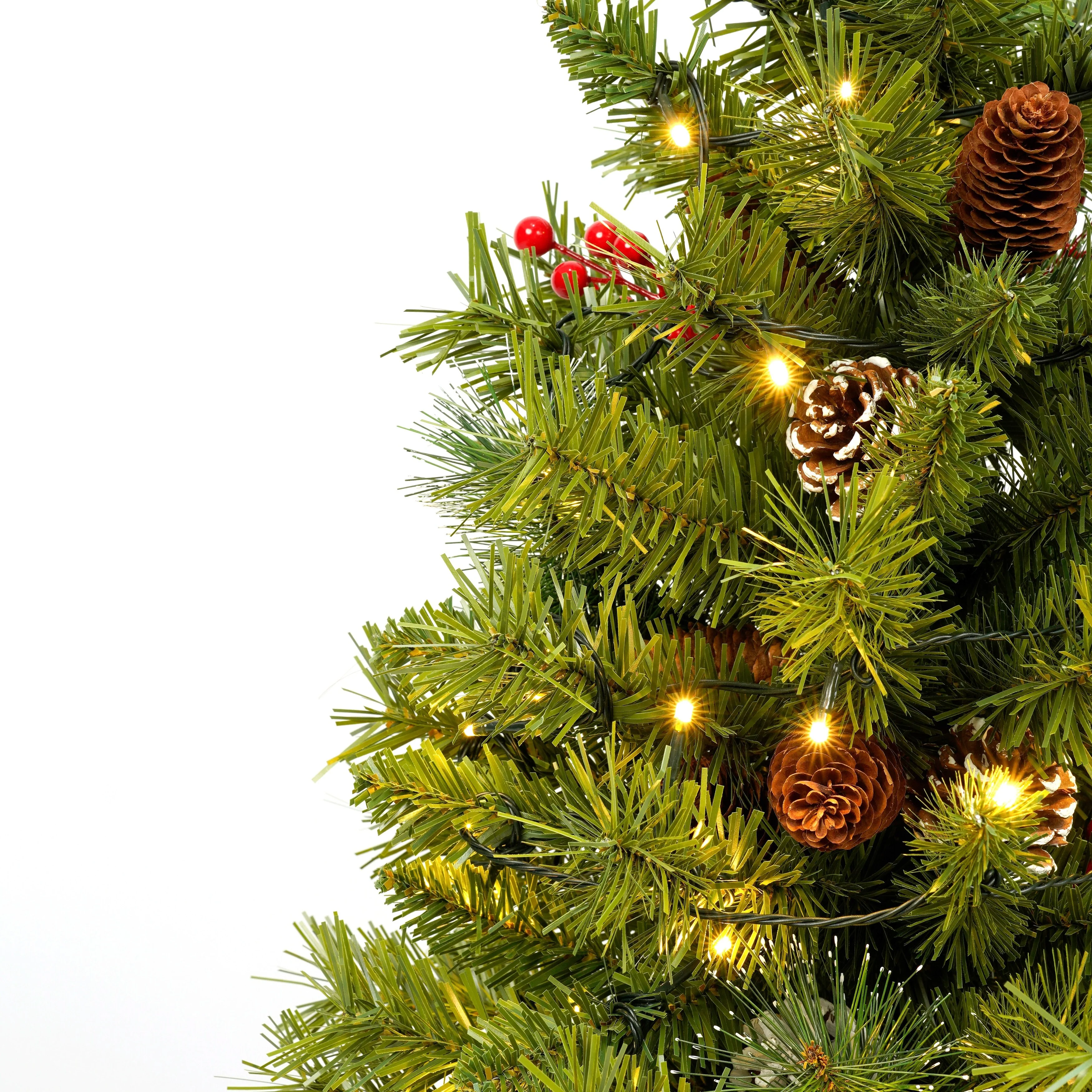 4-Piece Artificial Christmas Tree Set with LED Lights, 3FT Entrance Trees, Wreath & Garland.