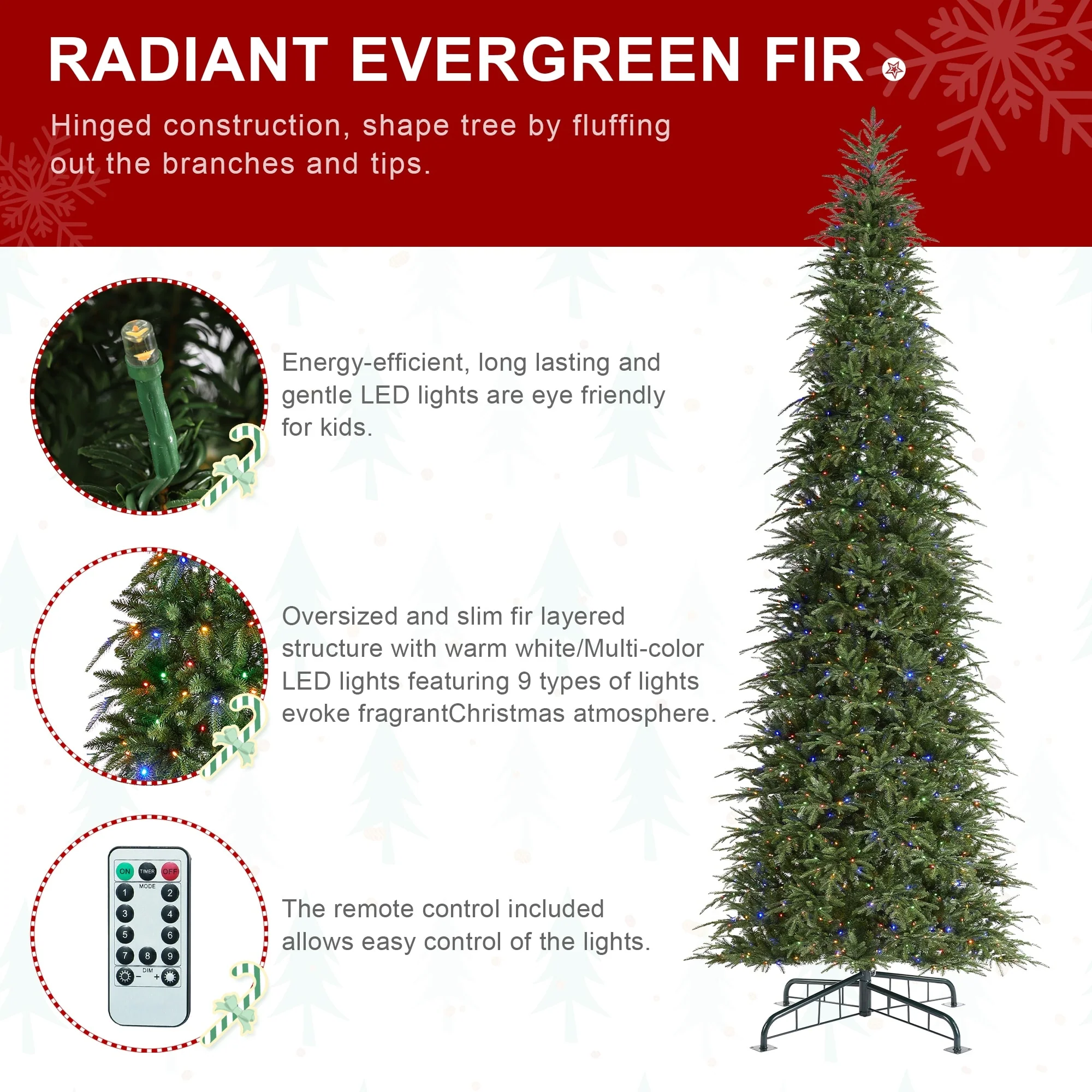 Glitzhome 7.5FT/9FT/11FT/15FT Pre-Lit Green Slim Fir Artificial Christmas Tree with Remote Control