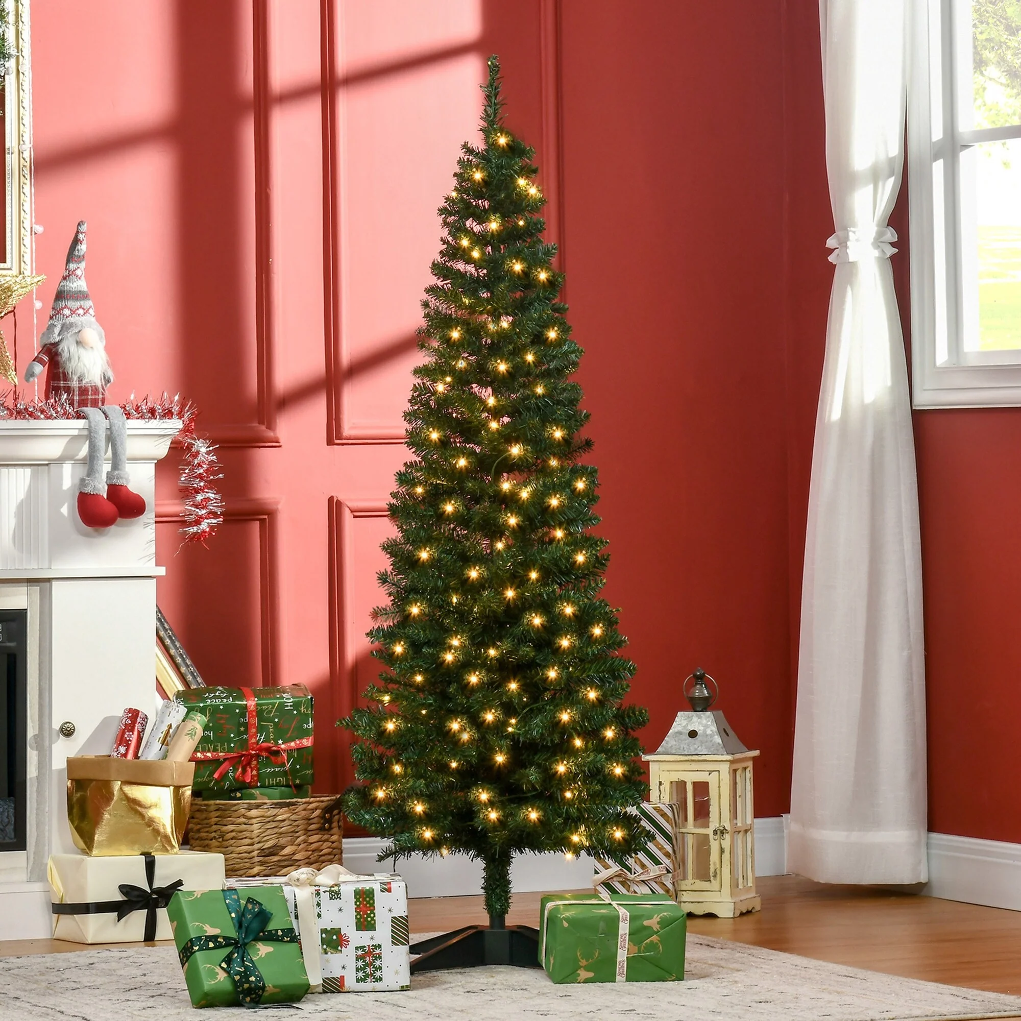 Pre-Lit 5' Slim Noble Fir Artificial Tree for Small Spaces, 294 Tips