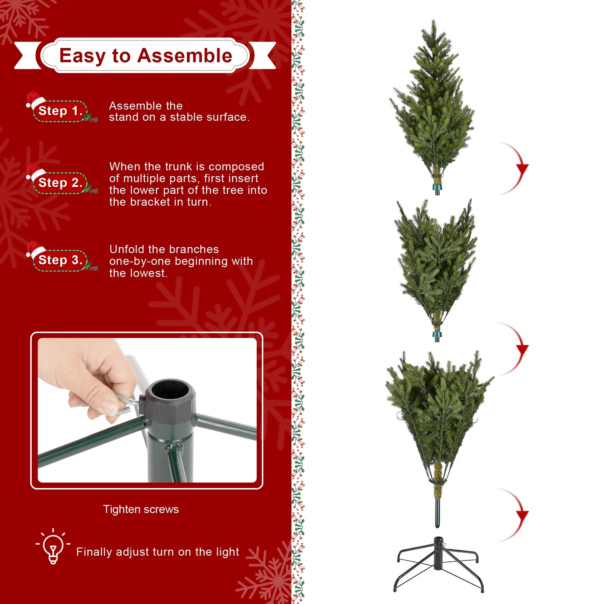 Glitzhome 7.5ft/9ft Pre-Lit Full Fir Artificial Christmas Tree w/Foot Pedal & Remote Control Simple Setup
