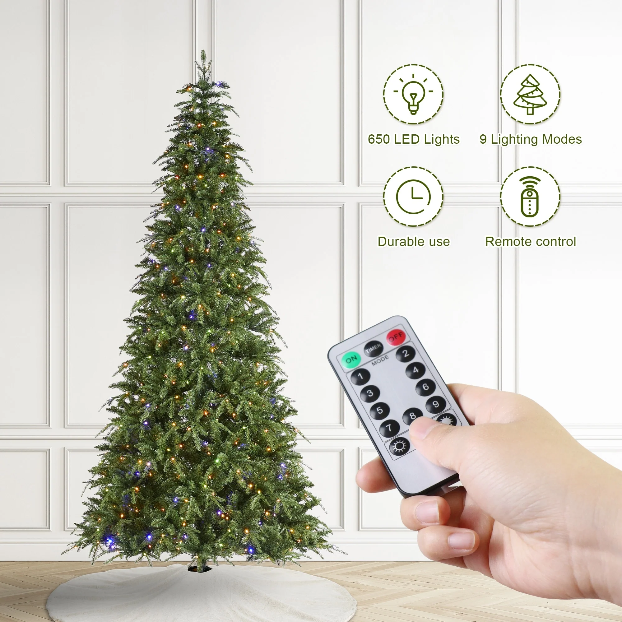 Glitzhome 7.5FT/9FT/11FT/15FT Pre-Lit Green Slim Fir Artificial Christmas Tree with Remote Control