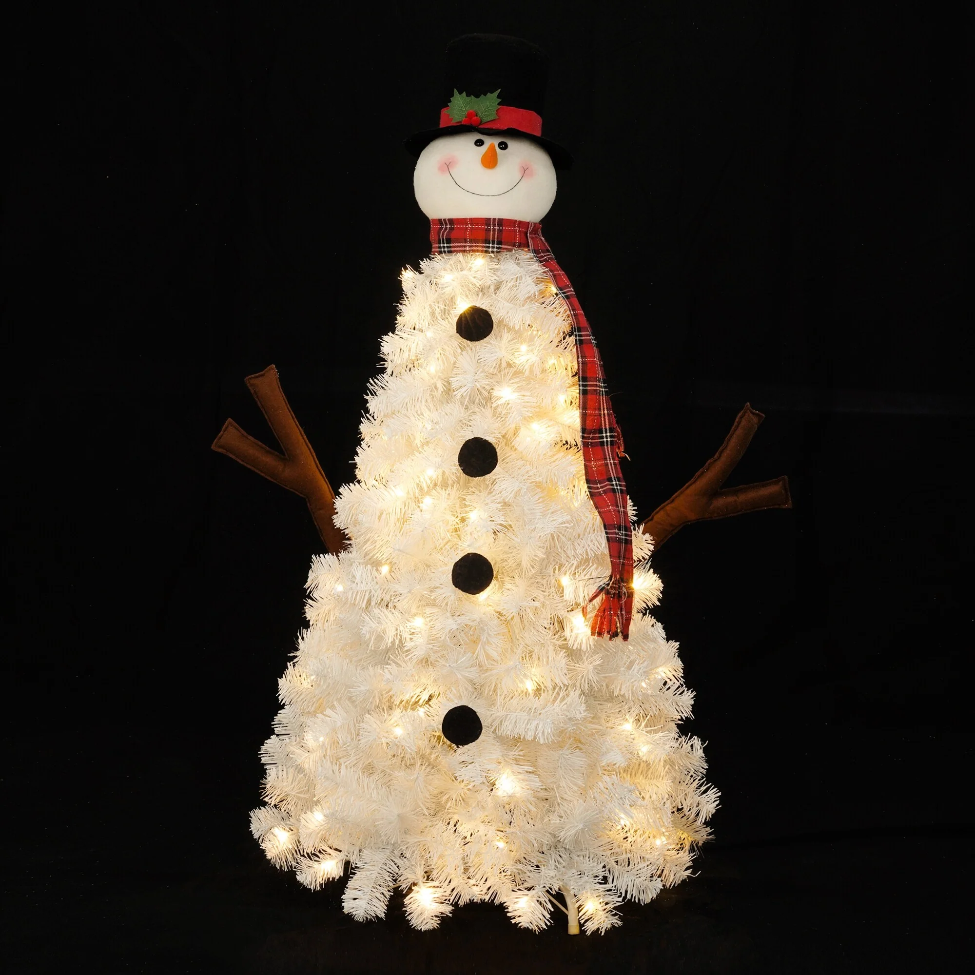 Pre-lit Snowman Christmas Tree, 4ft Artificial Holiday Tree with 100 Warm White LED Lights and 380 Branch Tips for Home