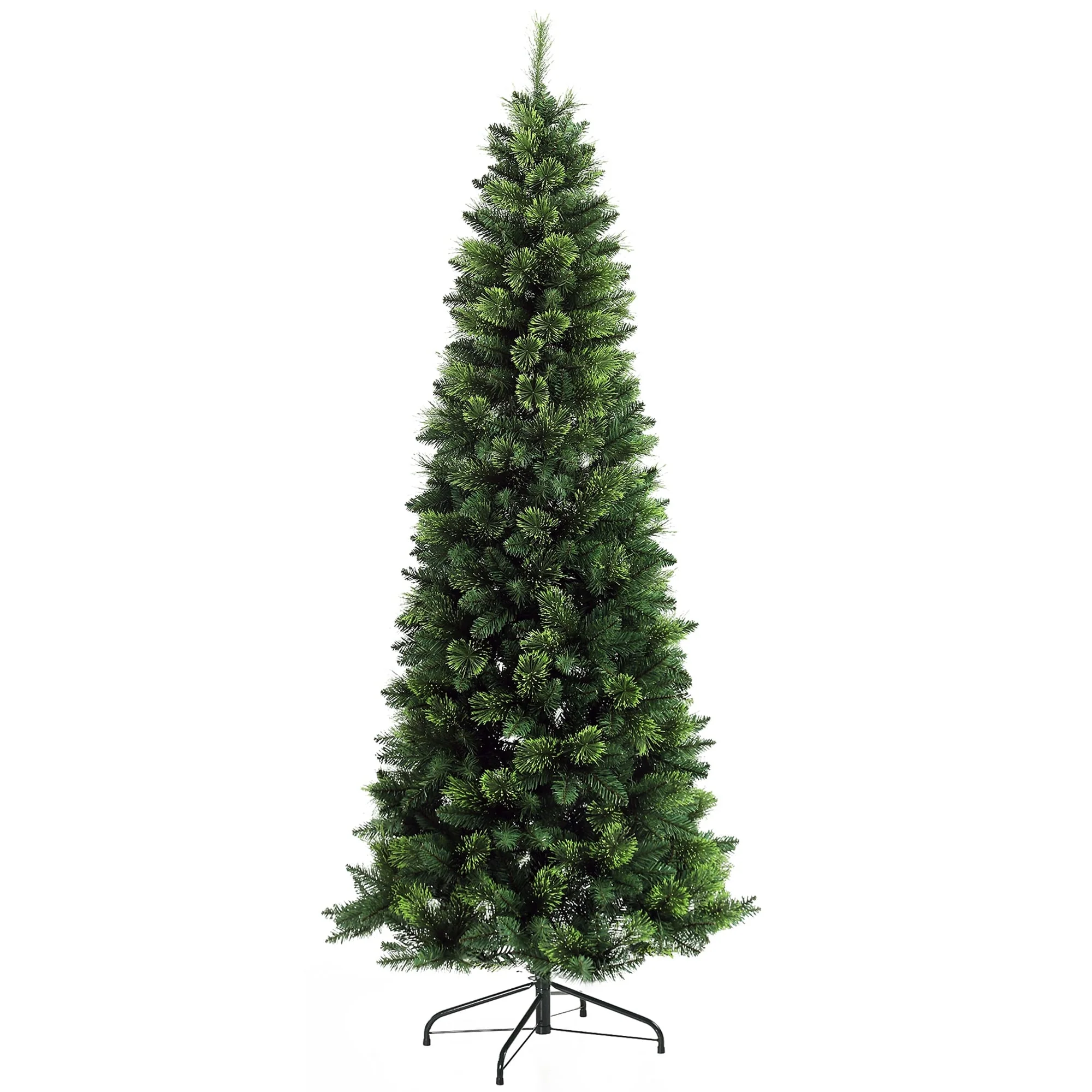 7.5ft Pencil Artificial Christmas Tree, Unlit, Auto Open with 1075 Realistic Pine Branch Tips, Steel Base Included