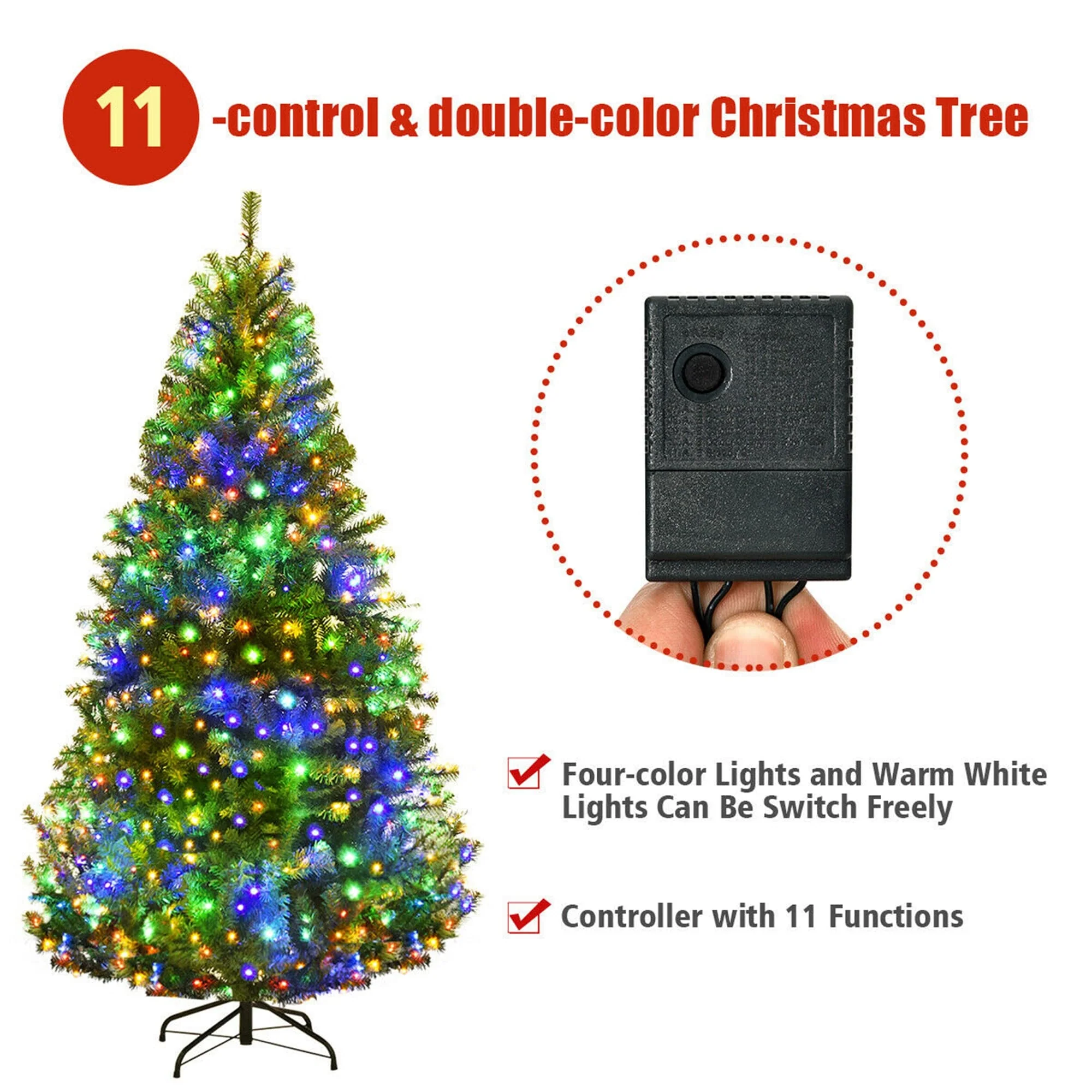 Gymax 5-9FT Pre-Lit Christmas Tree Hinged Artificial Tree w/ Metal