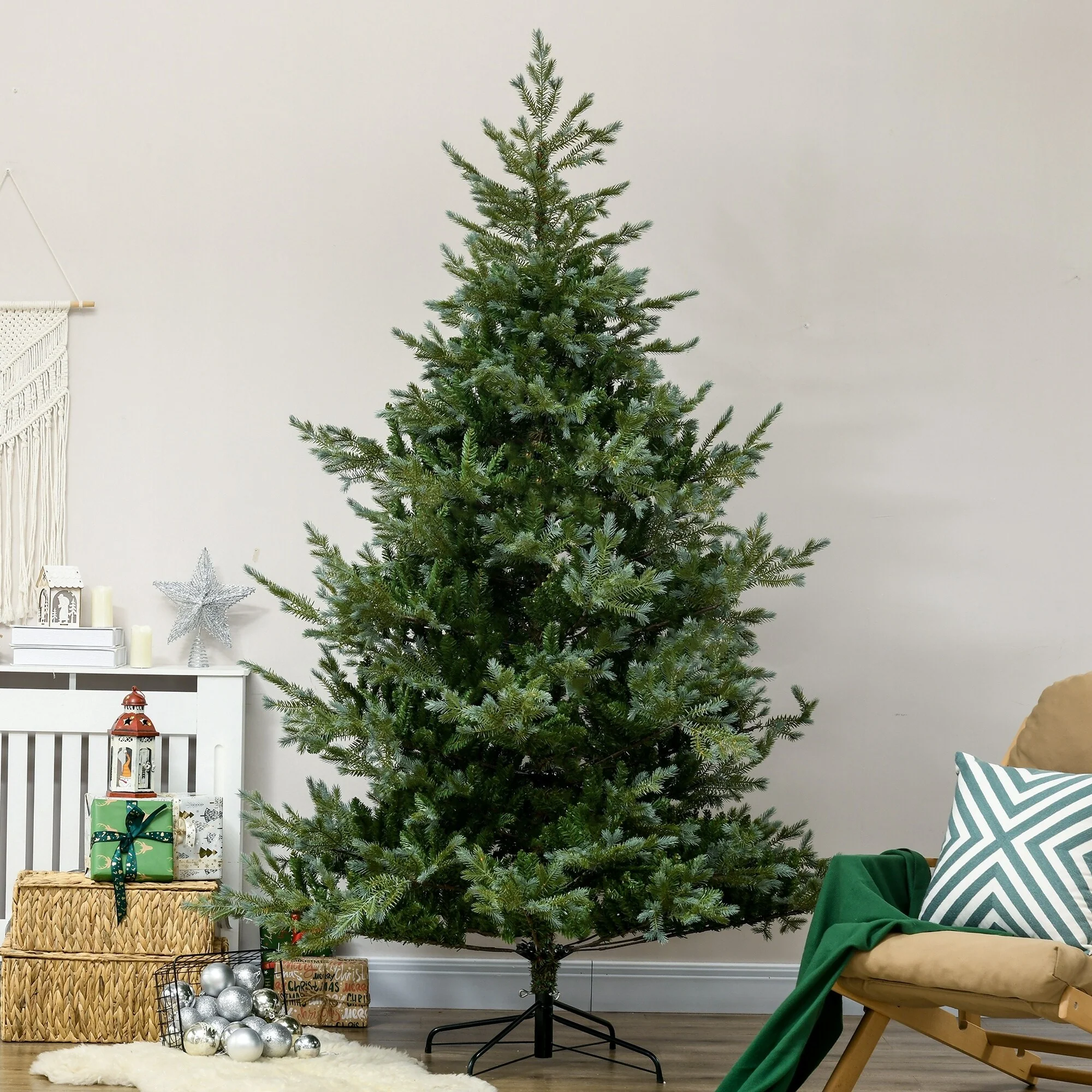 7.5ft Artificial Wide Christmas Tree, Unlit Holiday Décor with Auto-Open Design, 1288 Branches & Steel Base