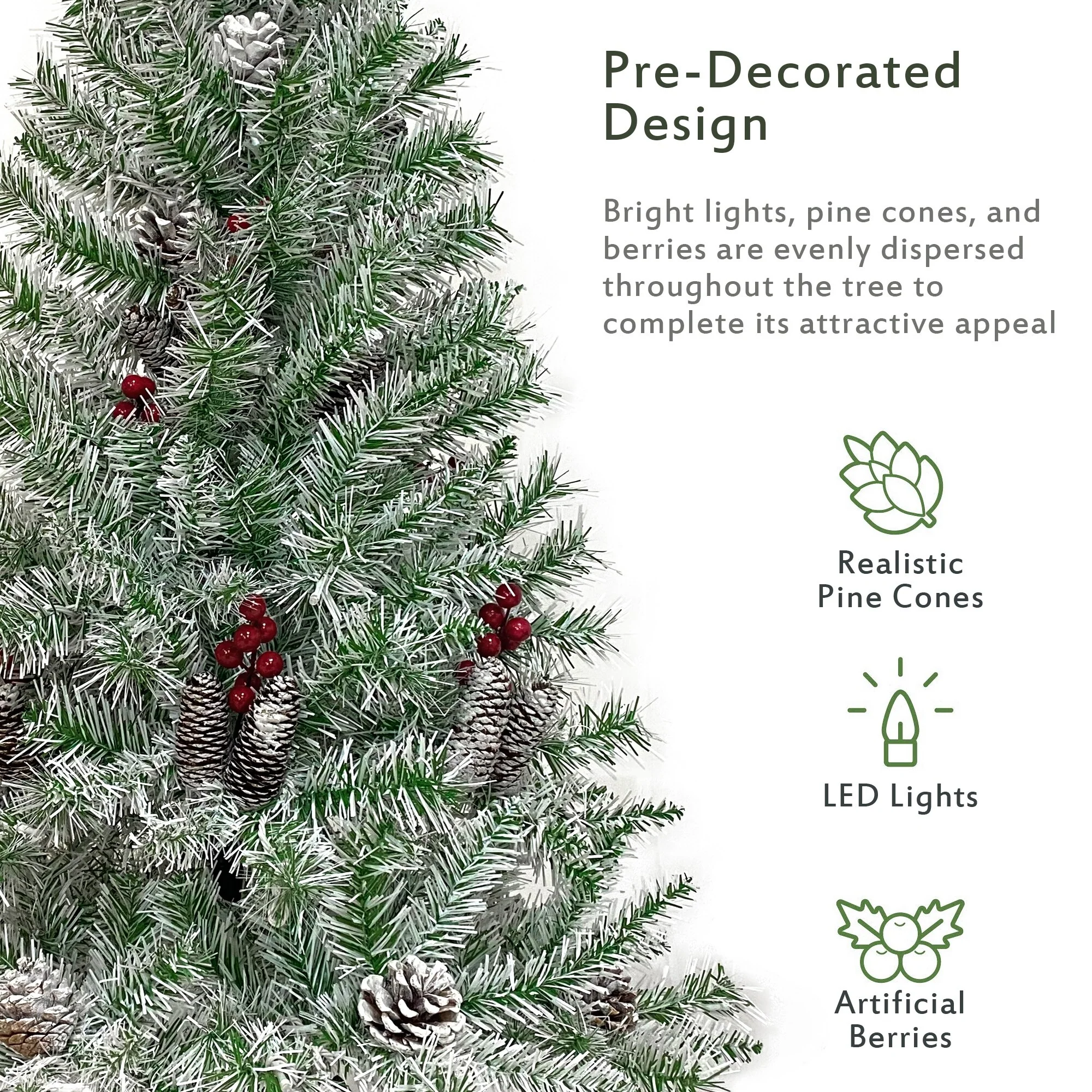 Pre-Lit 4-Piece Holiday Christmas Set - Entrance Trees, Garland, and Wreath with 340 Warm LEDs