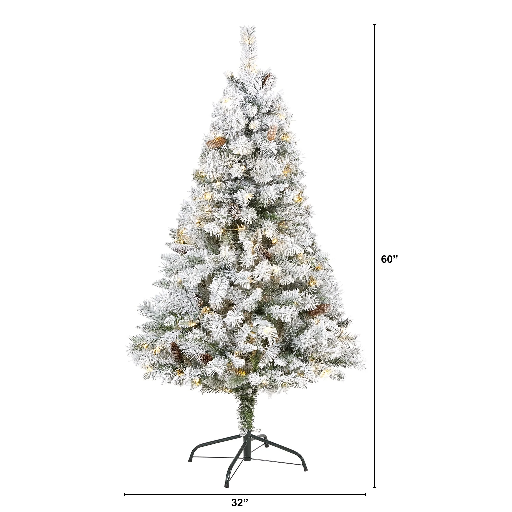 5' Pre-Lit Flocked Artificial Christmas Pine Tree, Clear LED Lights - 5 Foot