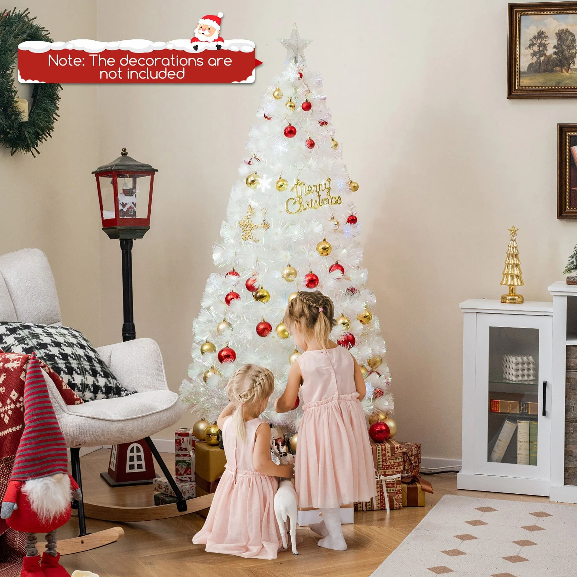Gymax 5/6/7 FT Pre-Lit Fiber Optic Christmas Tree White Artificial