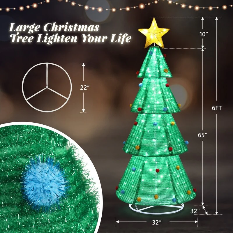6ft Pre-Lit Pop-Up Christmas Tree with 200 LED Lights - Green