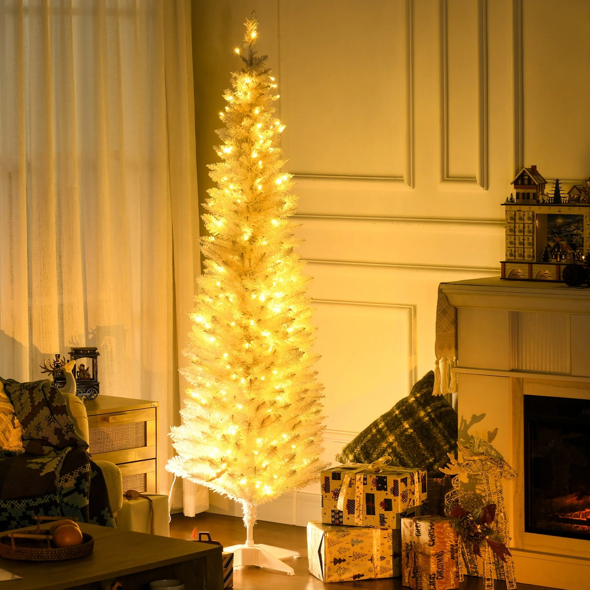 5ft/6ft Tall Noble Fir Pre-Lit Artificial Christmas Tree with LED Lights and Realistic Branch Tips