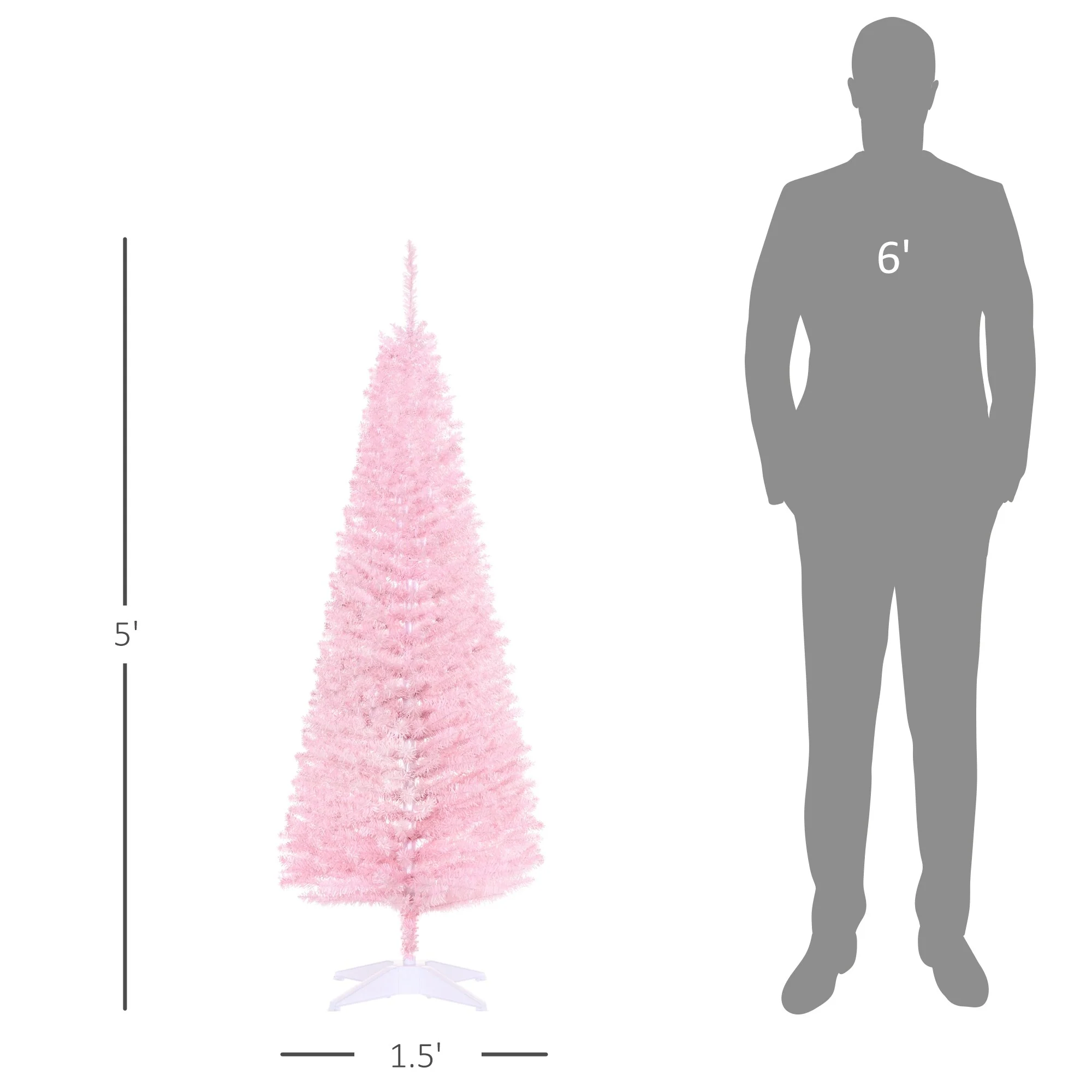 Snow-Flocked 6ft/5ft/7ft Pencil Christmas Tree, Slim Unlit Artificial Tree with Realistic Branches and Plastic Stand