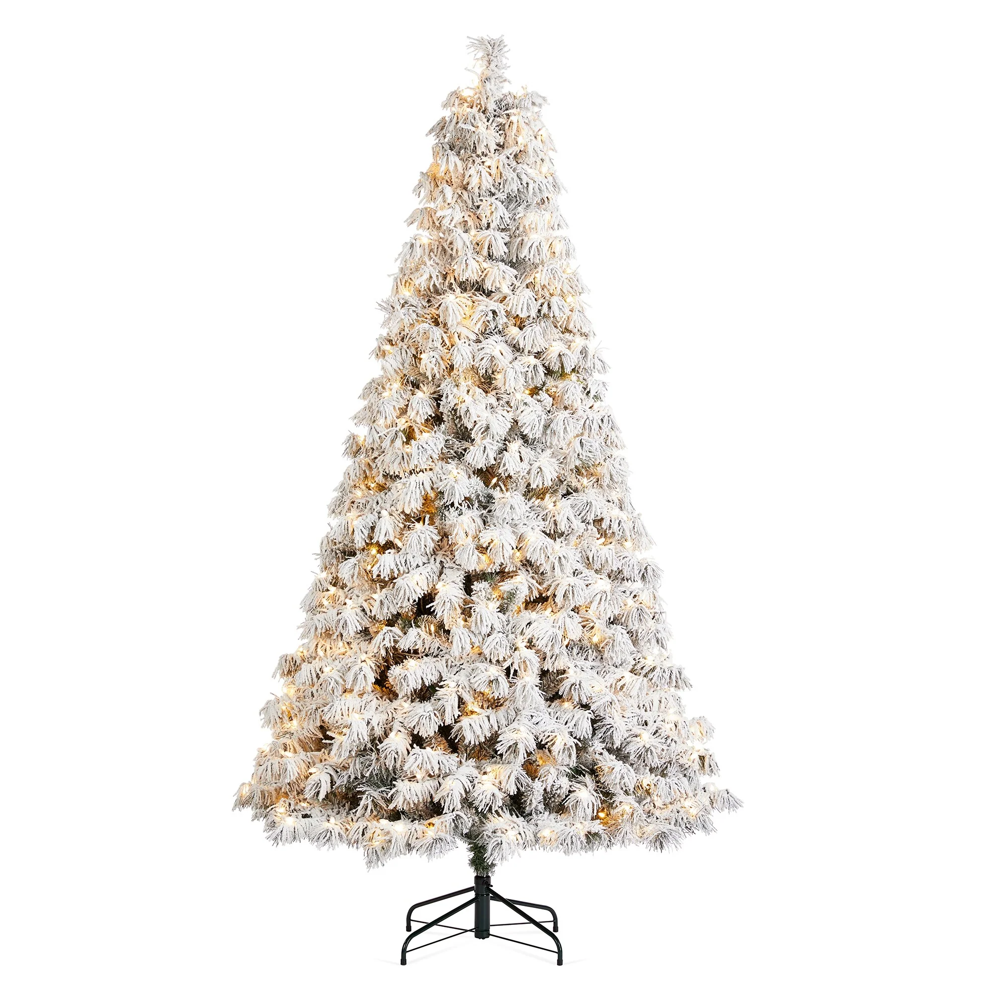 Glitzhome 7.5ft/9ft Pre-Lit Flocked Full Spruce Artificial Christmas Tree with C3 Lights Foot Switch