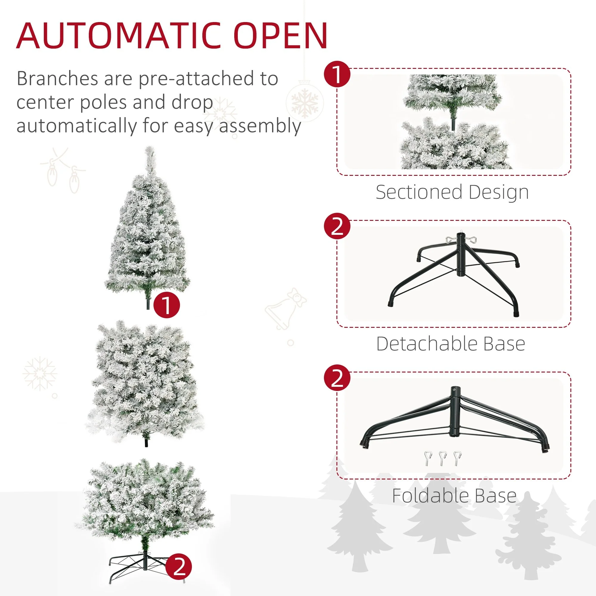 Slim Pre-Lit Snow-Flocked Douglas Fir Christmas Tree with Warm White LED Lights and Tips - 6ft/7.5ft/9ft Options