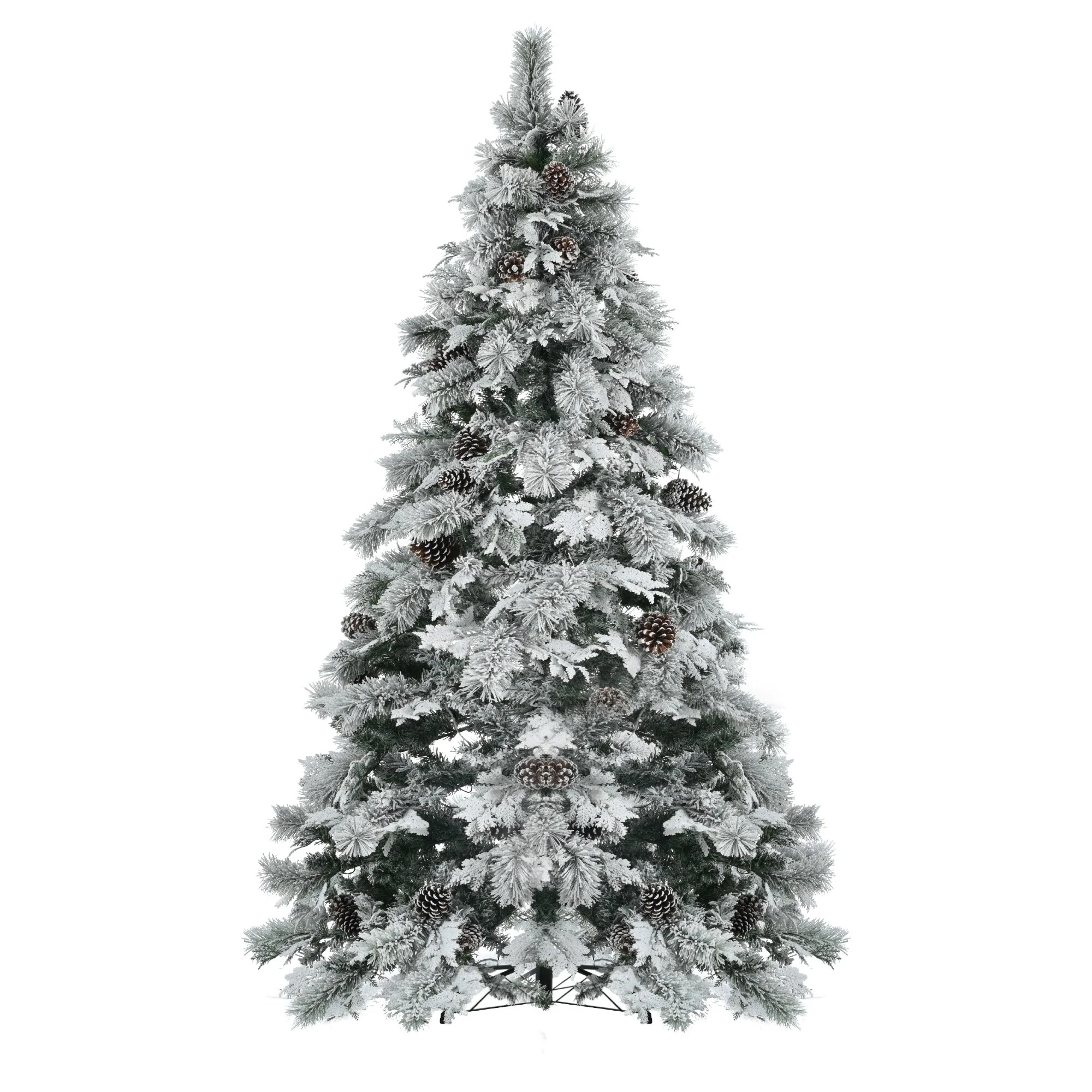 Artificial Snow Flocked Spruce Christmas Tree with 120/250/450 LED Lights, Pine Cones, and 11 Flashing Modes, 4FT/6FT/7.5FT