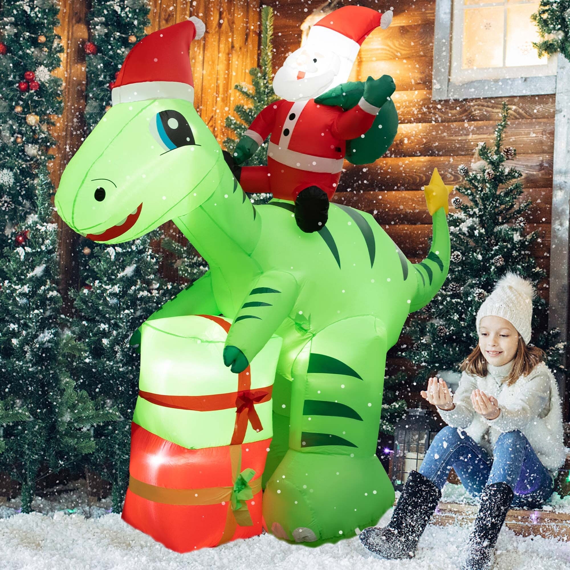 Costway 8FT Inflatable Christmas Santa Claus Dinosaur LED Lighted - See Details