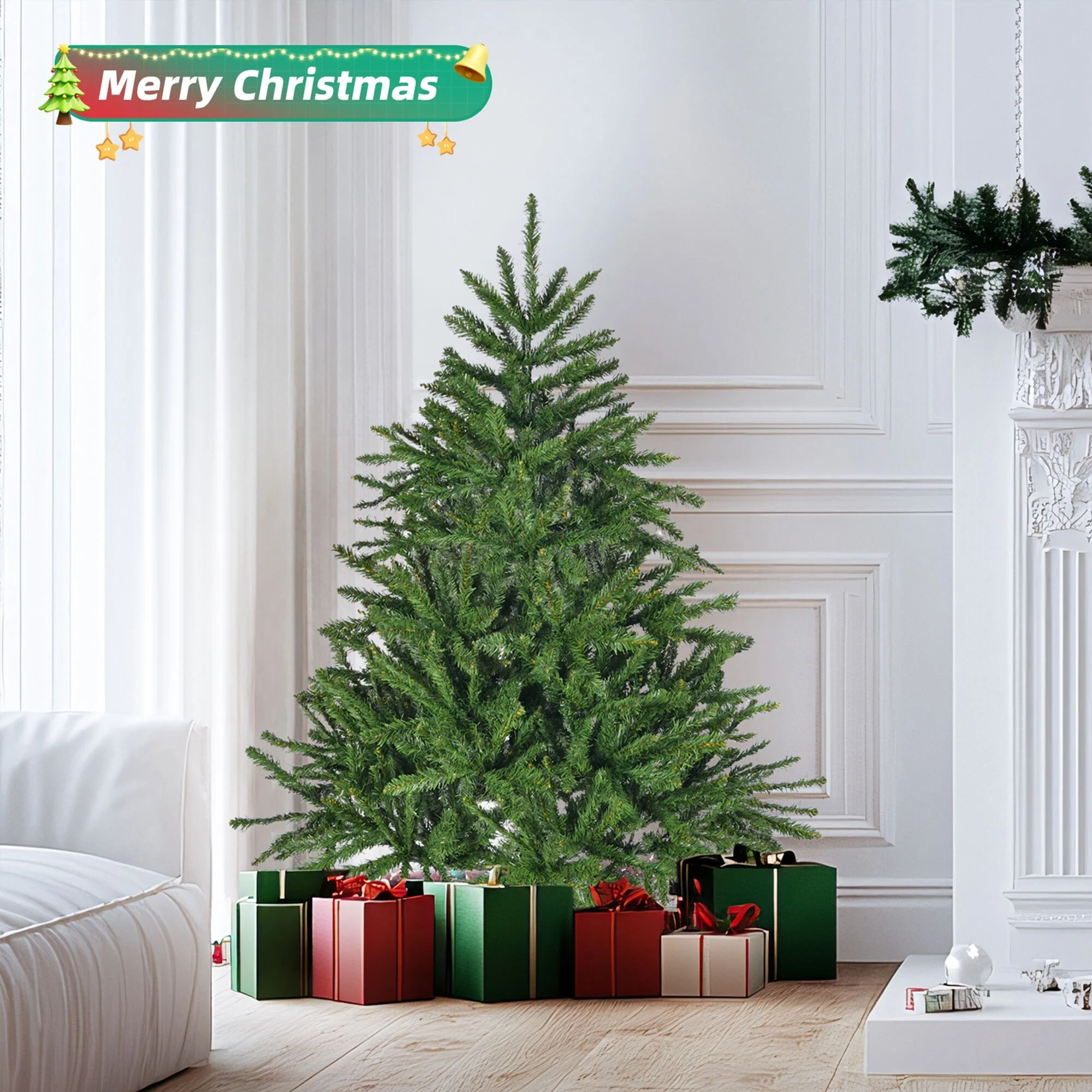 4.5FT Artificial Christmas Tree with 663 Tips, Sturdy Metal Stand, and Easy Setup