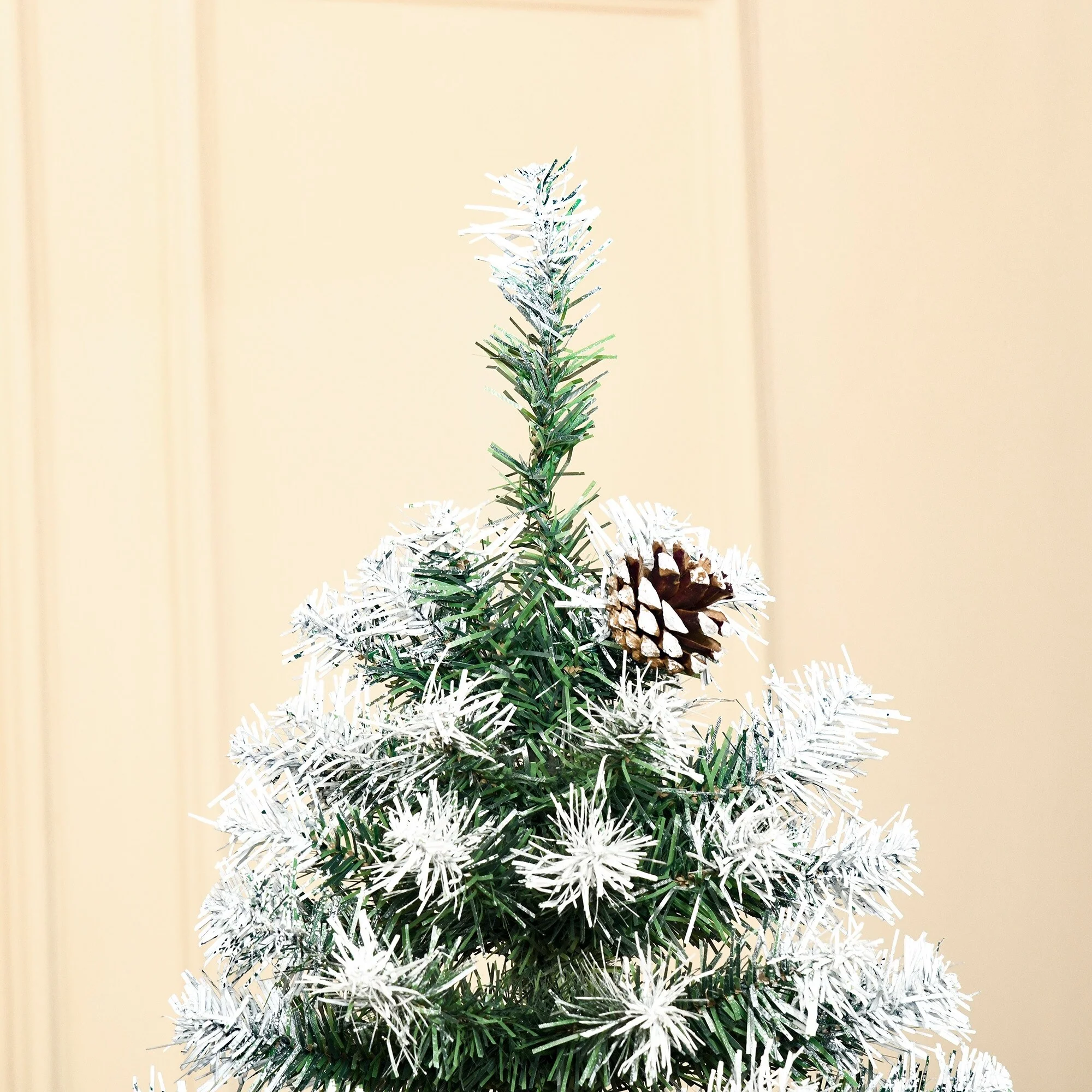 6ft Unlit Snow-Dusted Artificial Fir Christmas Tree with Pine Cones and 800 Branch Tips, Easy Setup & Storage