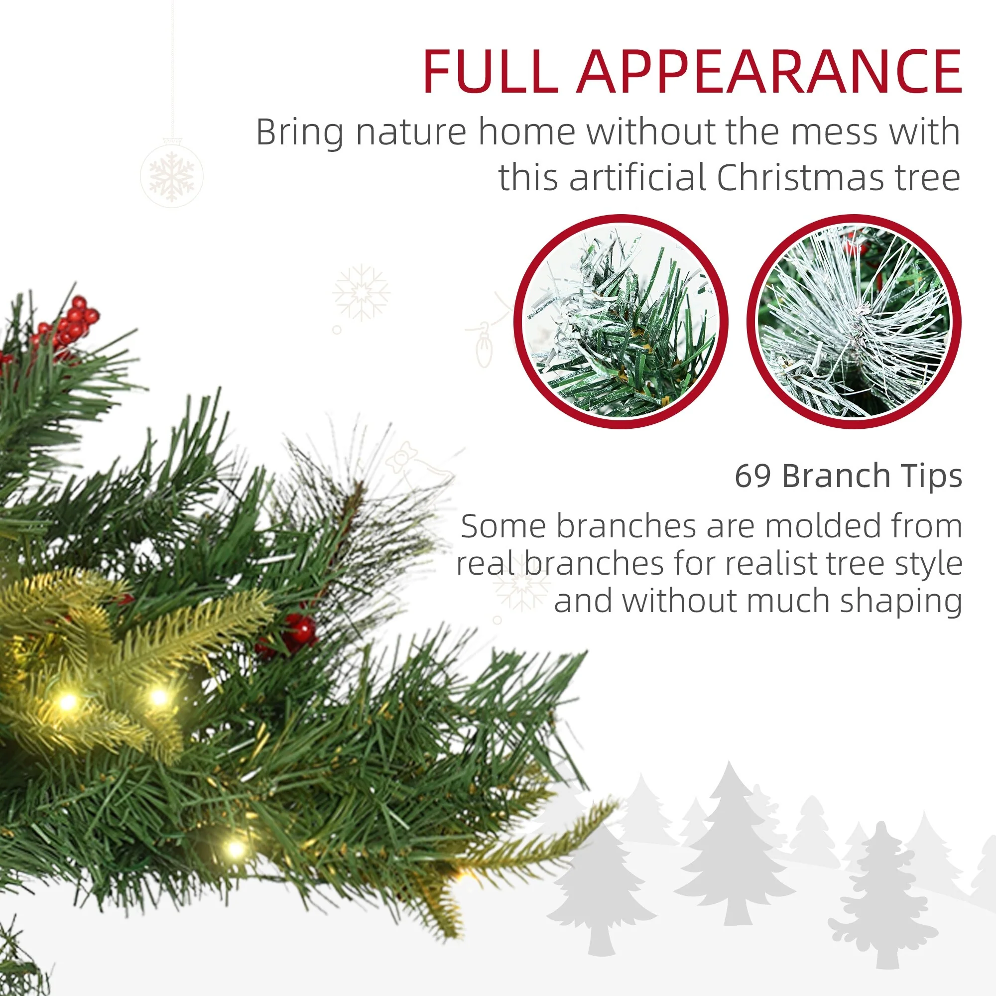 22-inch Prelit Artificial Christmas Trees with LED Lights, Red Berries & Pine Cones for Outdoor Use