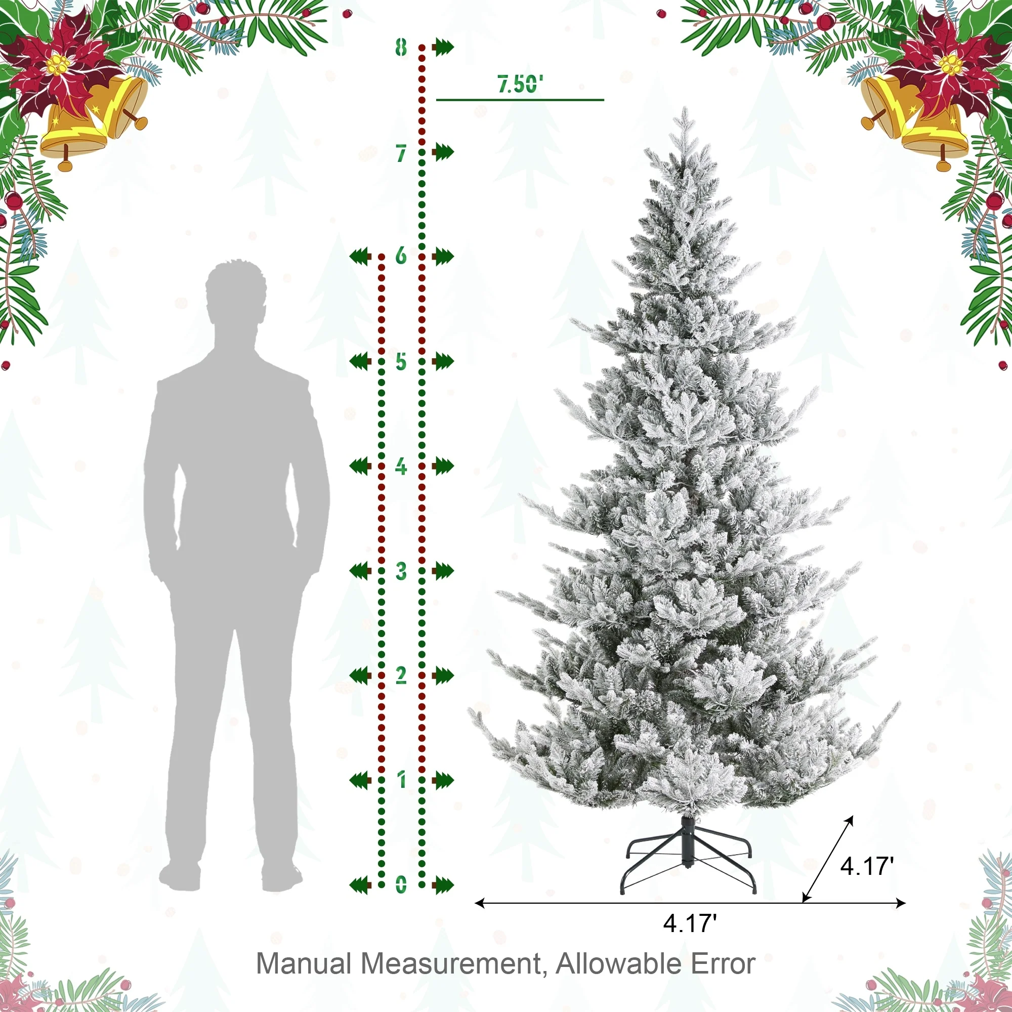 Glitzhome 7.5ft/9ft Pre-Lit Flocked Upward Slim Fir Artificial Christmas Tree with Remote Control