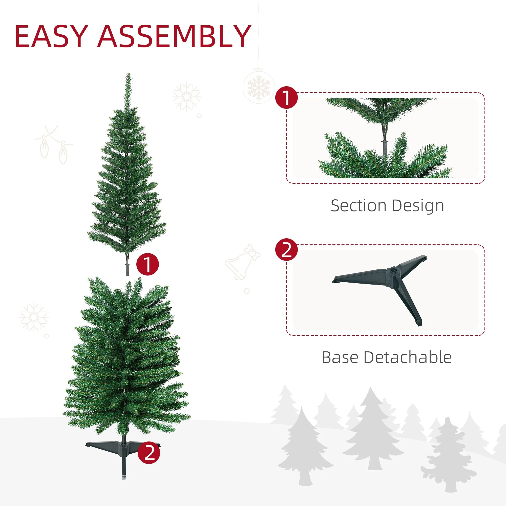 Artificial Pencil Christmas Tree 5ft, Compact Design for Small Spaces and Easy Setup