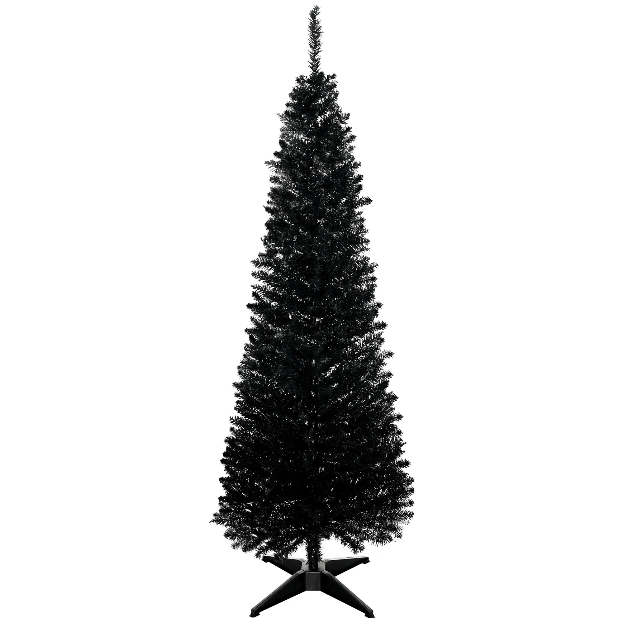 Slim Black Artificial Christmas Tree, Pencil Style with Realistic Branch Tips and Plastic Base - Perfect for Small Spaces