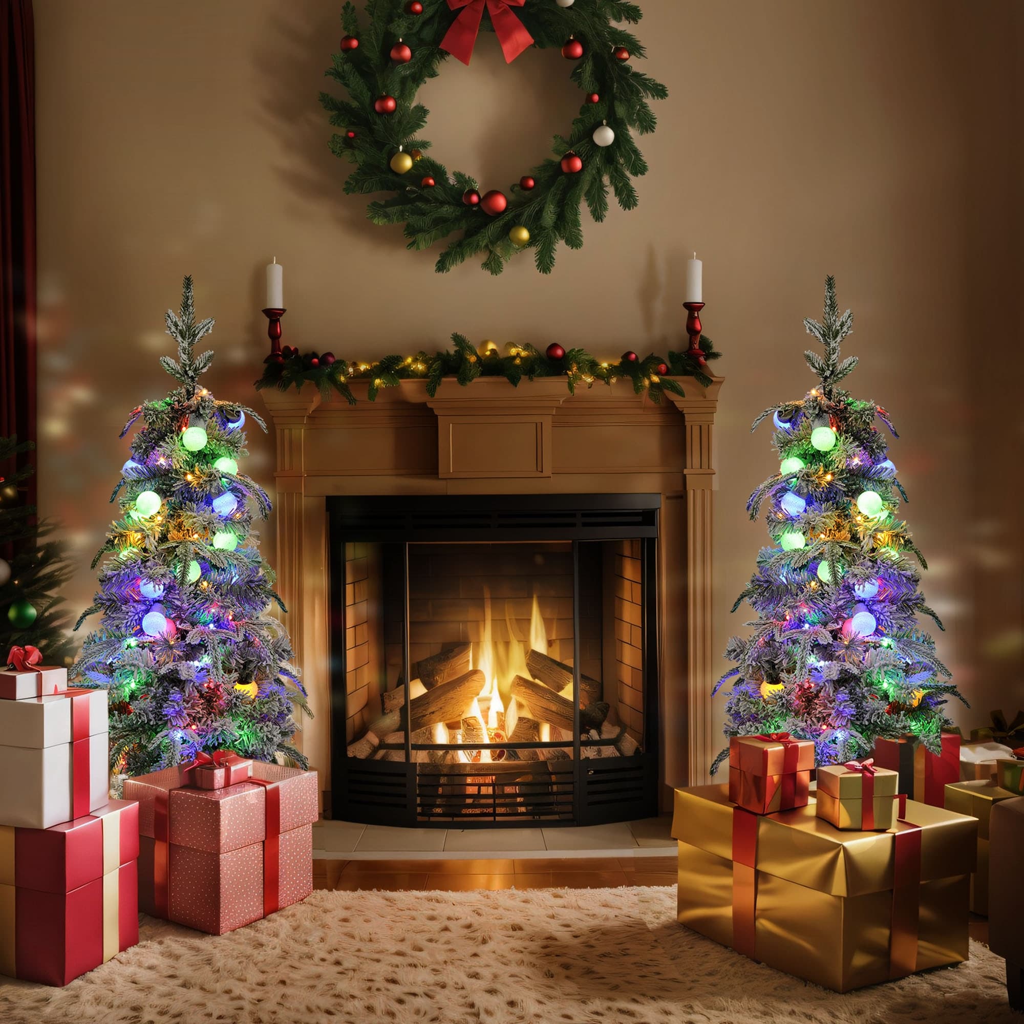 Candy Cane Style 3ft Artificial Christmas Trees with 90 LED Lights and Tree Stands for Holiday Decoration Inside and Outside