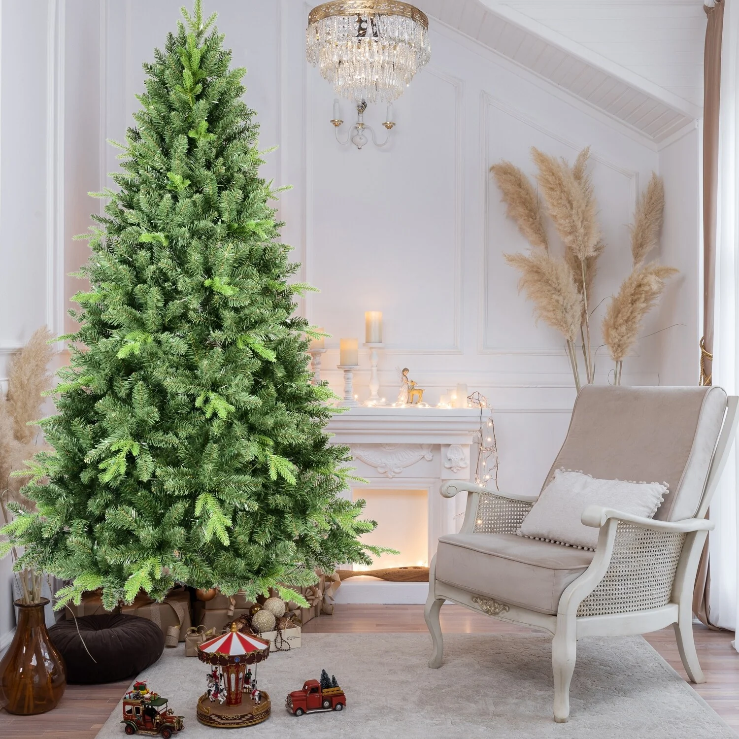 8FT Premium Spruce Fake Christmas Tree, 2535 PE&PVC Tips, Hinged Branches & Easy Assembly