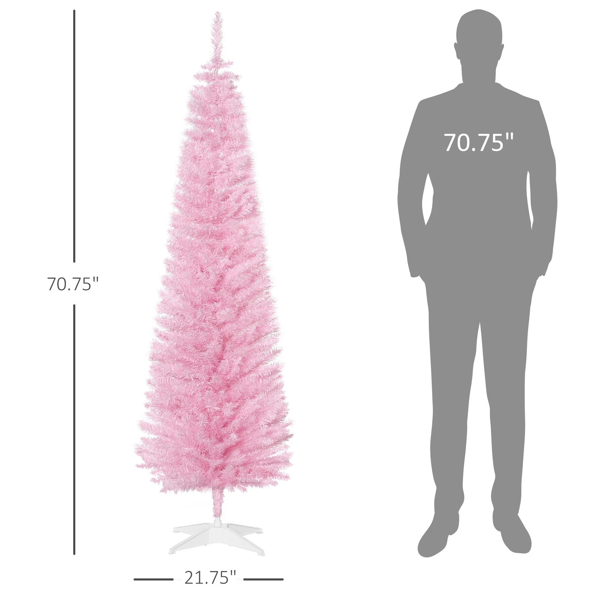 Snow-Flocked 6ft/5ft/7ft Pencil Christmas Tree, Slim Unlit Artificial Tree with Realistic Branches and Plastic Stand
