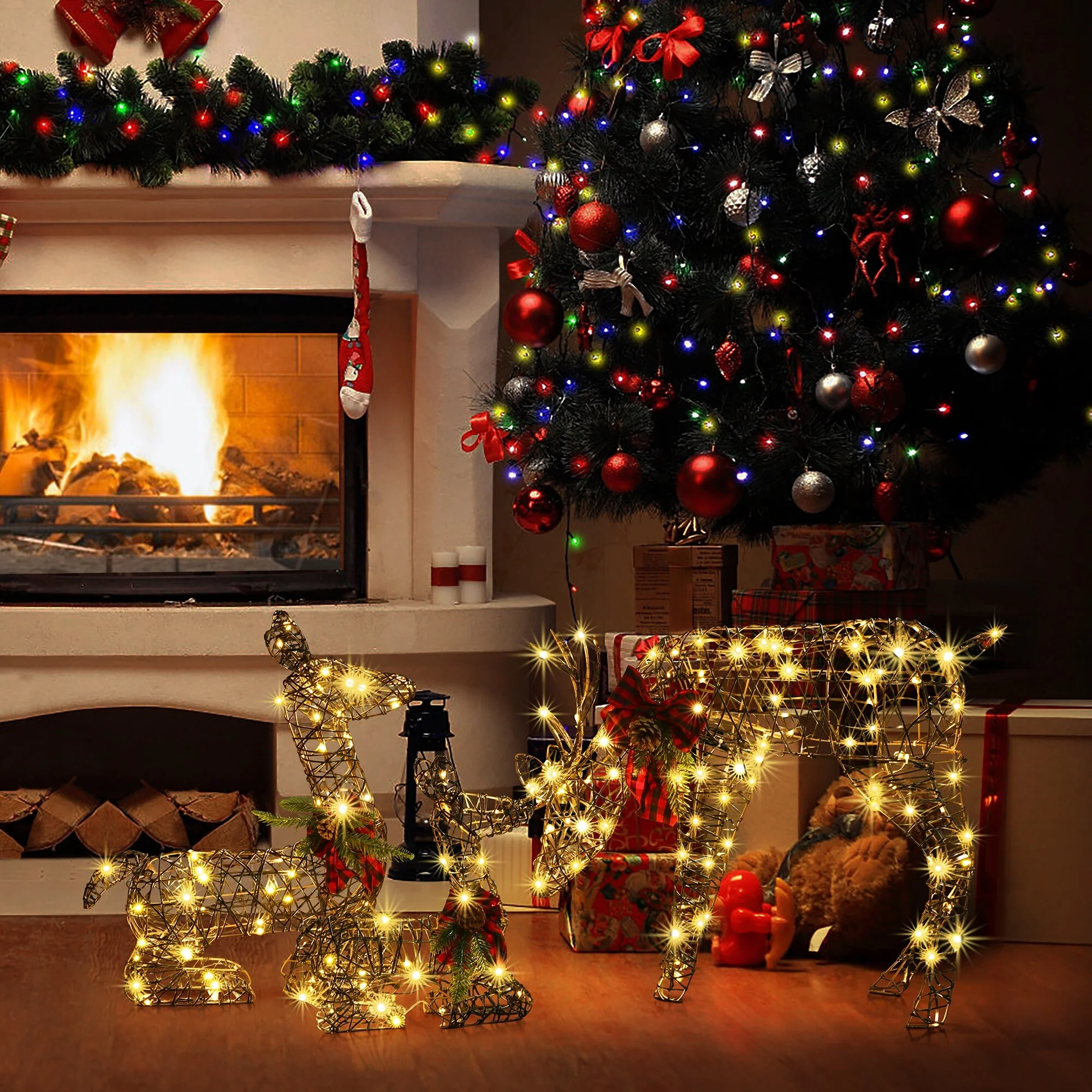 Set of 3 Deer Family Lighted Holiday Decoration - Brown