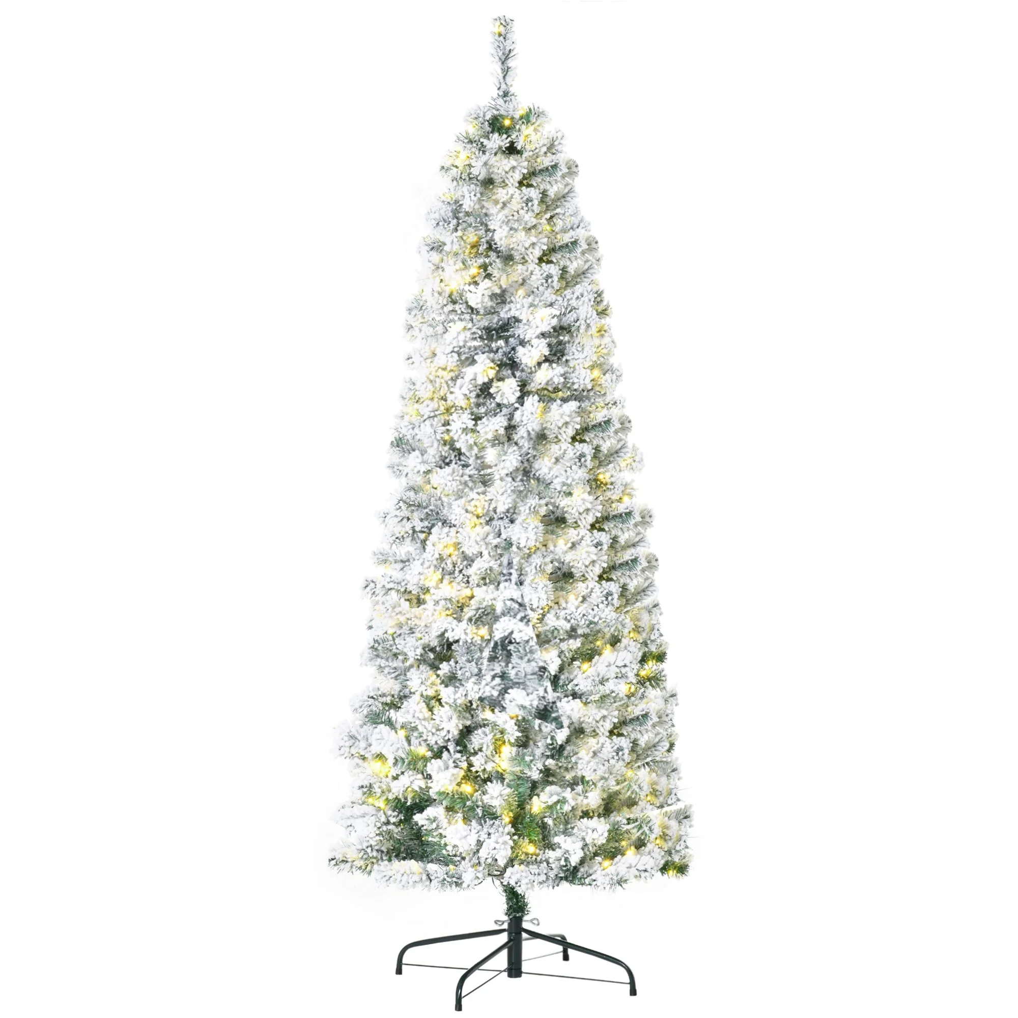 Slim Pre-Lit Snow-Flocked Douglas Fir Christmas Tree with Warm White LED Lights and Tips - 6ft/7.5ft/9ft Options