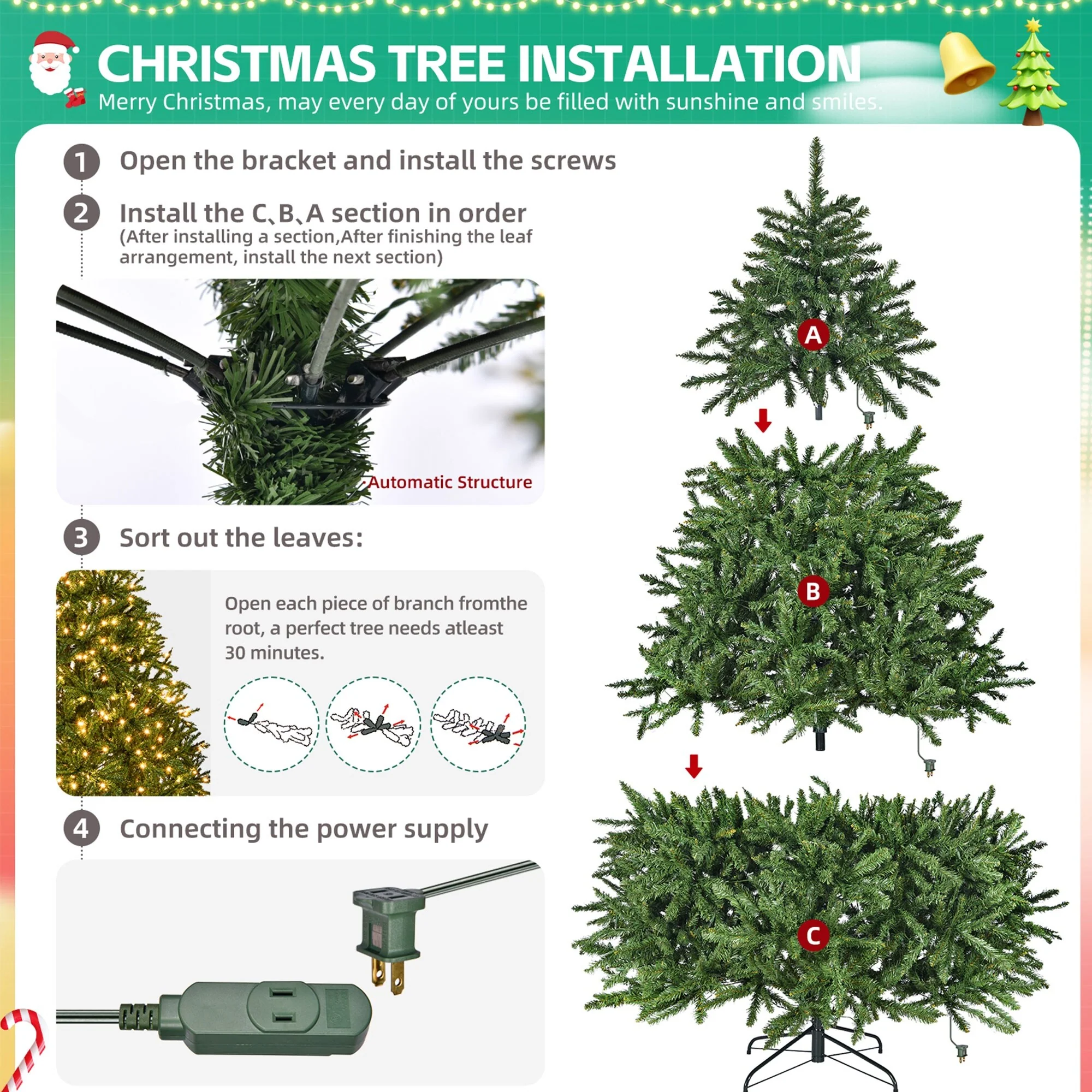 Full and Realistic 7ft Christmas Tree with 700 Warm White LEDs and 2231 Tips Easy Setup with Hinged Branches