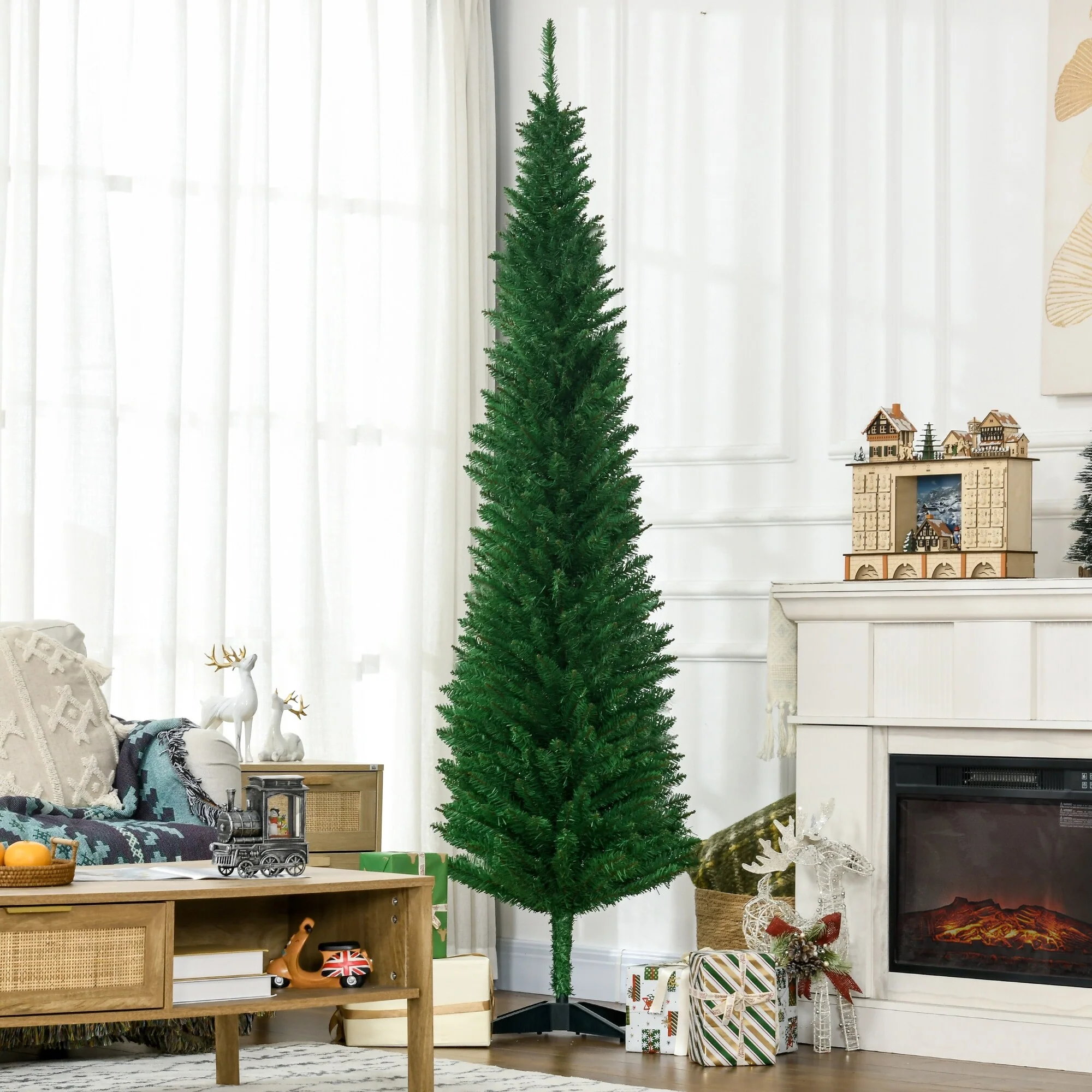 Unlit 5FT/6FT/7FT Slim Pencil Christmas Tree with Realistic Tips and Easy-Assembly Stand, Perfect for Small Spaces
