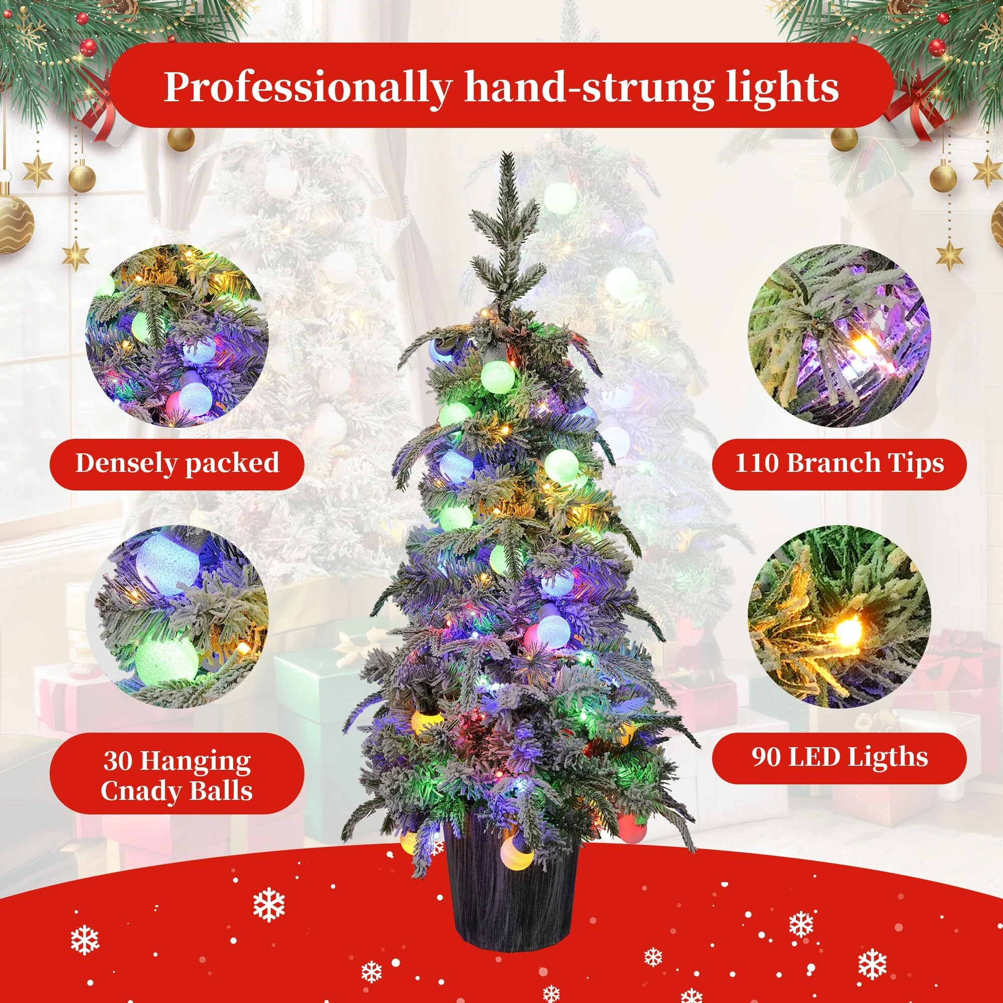 Set of 2 Lighted 3ft Candy Christmas Trees with Warm White LED Lights