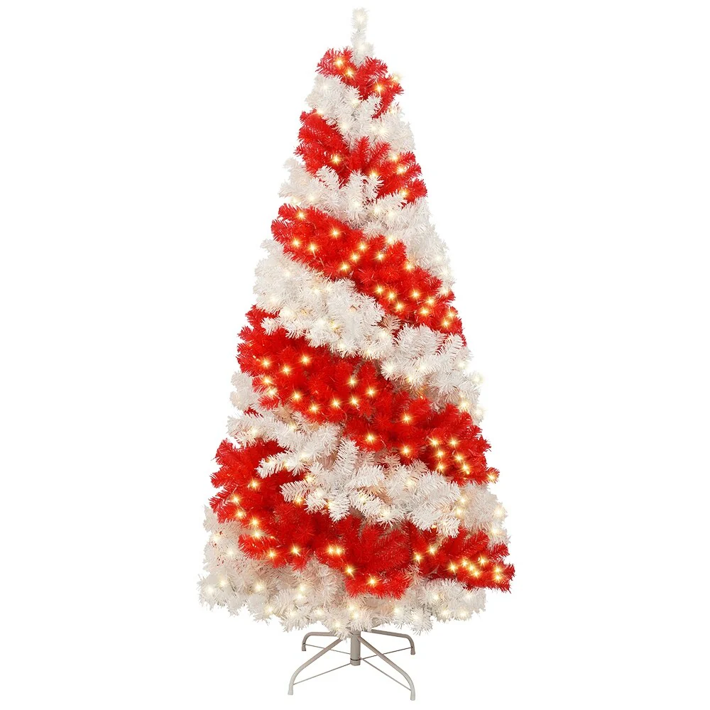 Pre-Lit 6ft Artificial Christmas Tree, Candy Cane Design with 904 Branches and Warm LEDs
