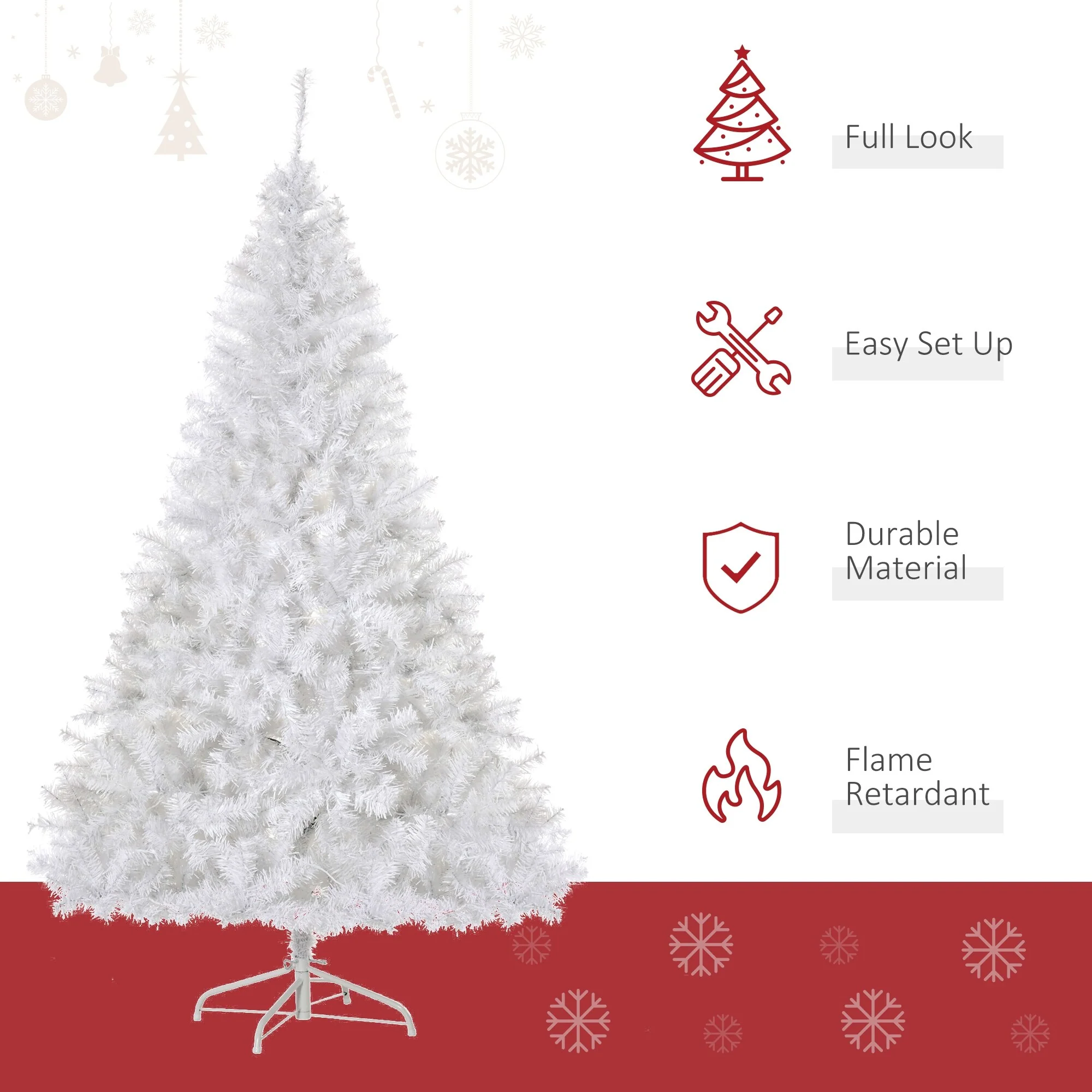 6ft Tall Artificial Douglas Fir Christmas Tree, 250 Warm White LED Lights, Dense 1000 Tips, Metal Stand for Secure Display