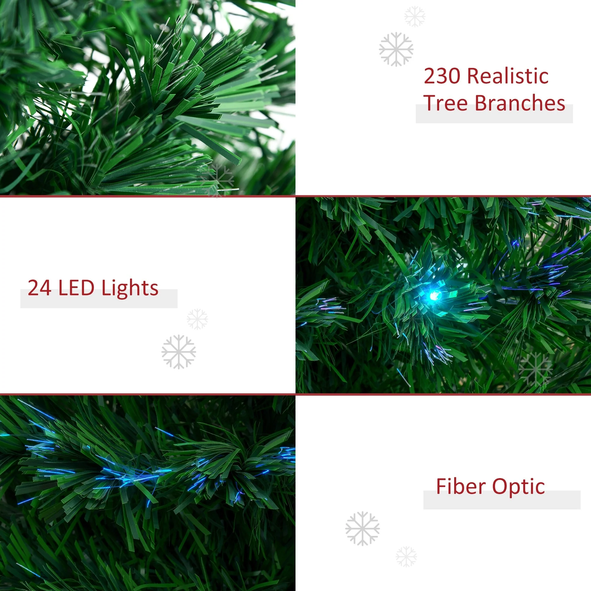 6' Tall Douglas Fir Artificial Christmas Tree with Realistic Branches, Multi-Color LED Lights, Fiber Optics