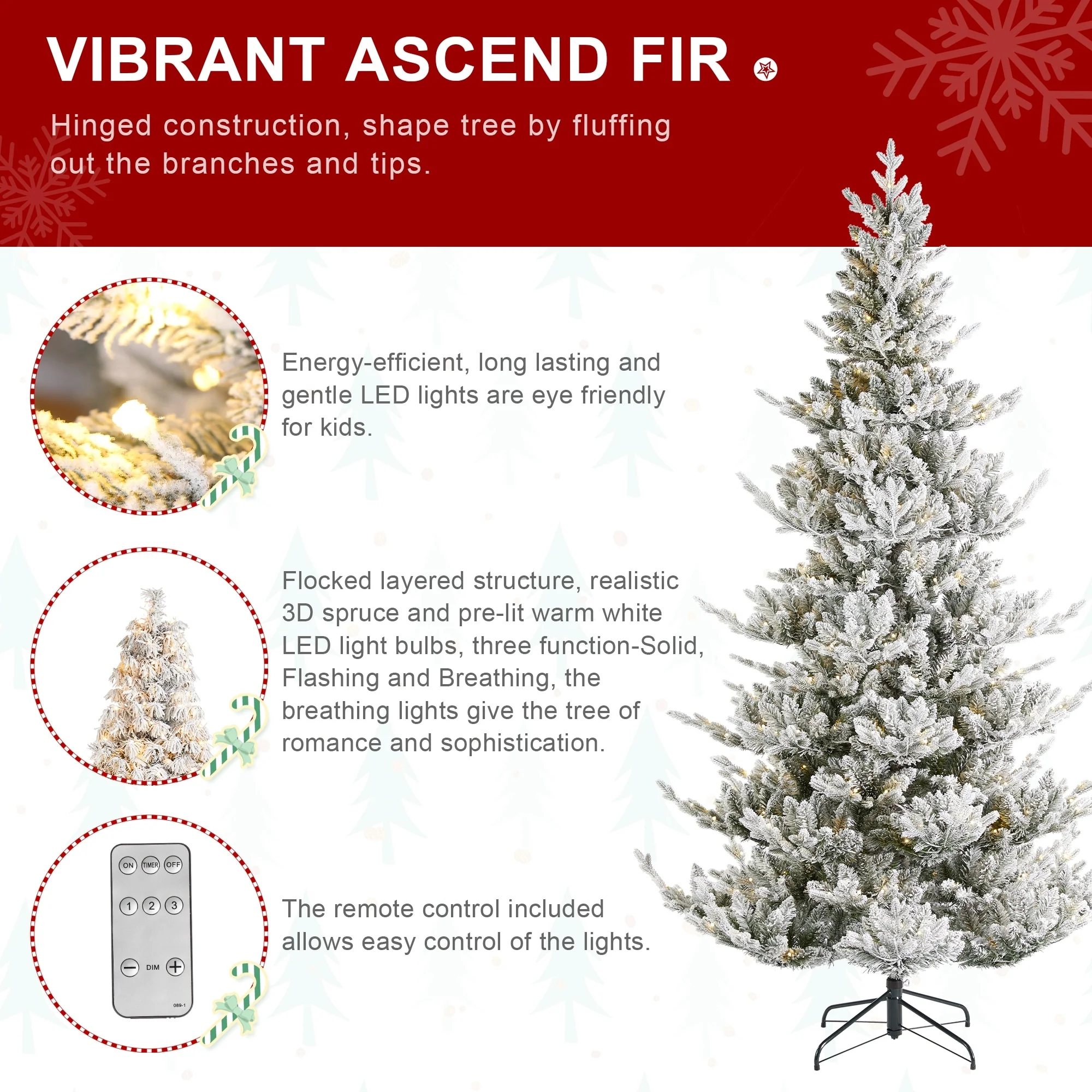 Glitzhome 7.5ft/9ft Pre-Lit Flocked Upward Slim Fir Artificial Christmas Tree with Remote Control