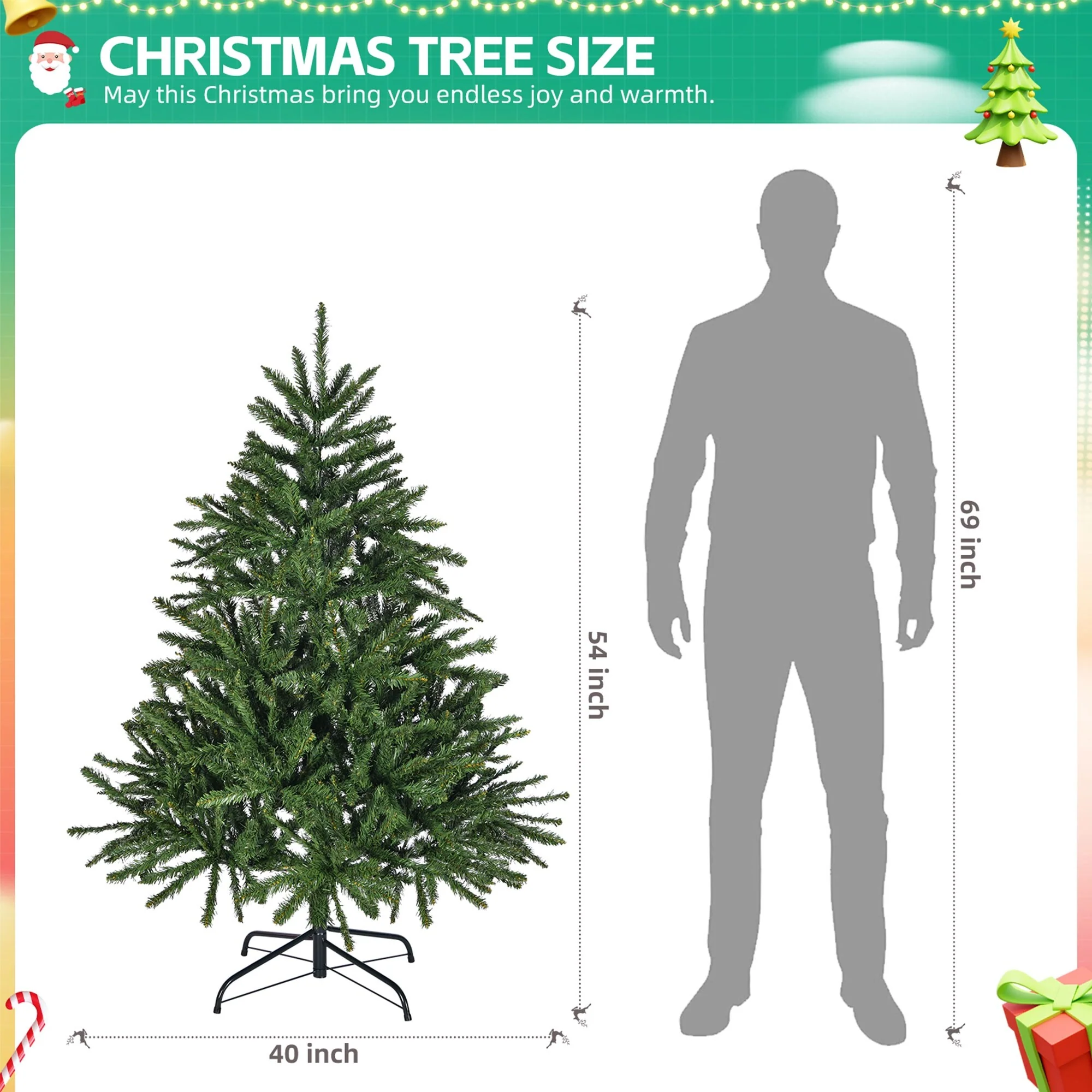 4.5FT Artificial Christmas Tree with 663 Tips, Sturdy Metal Stand, and Easy Setup