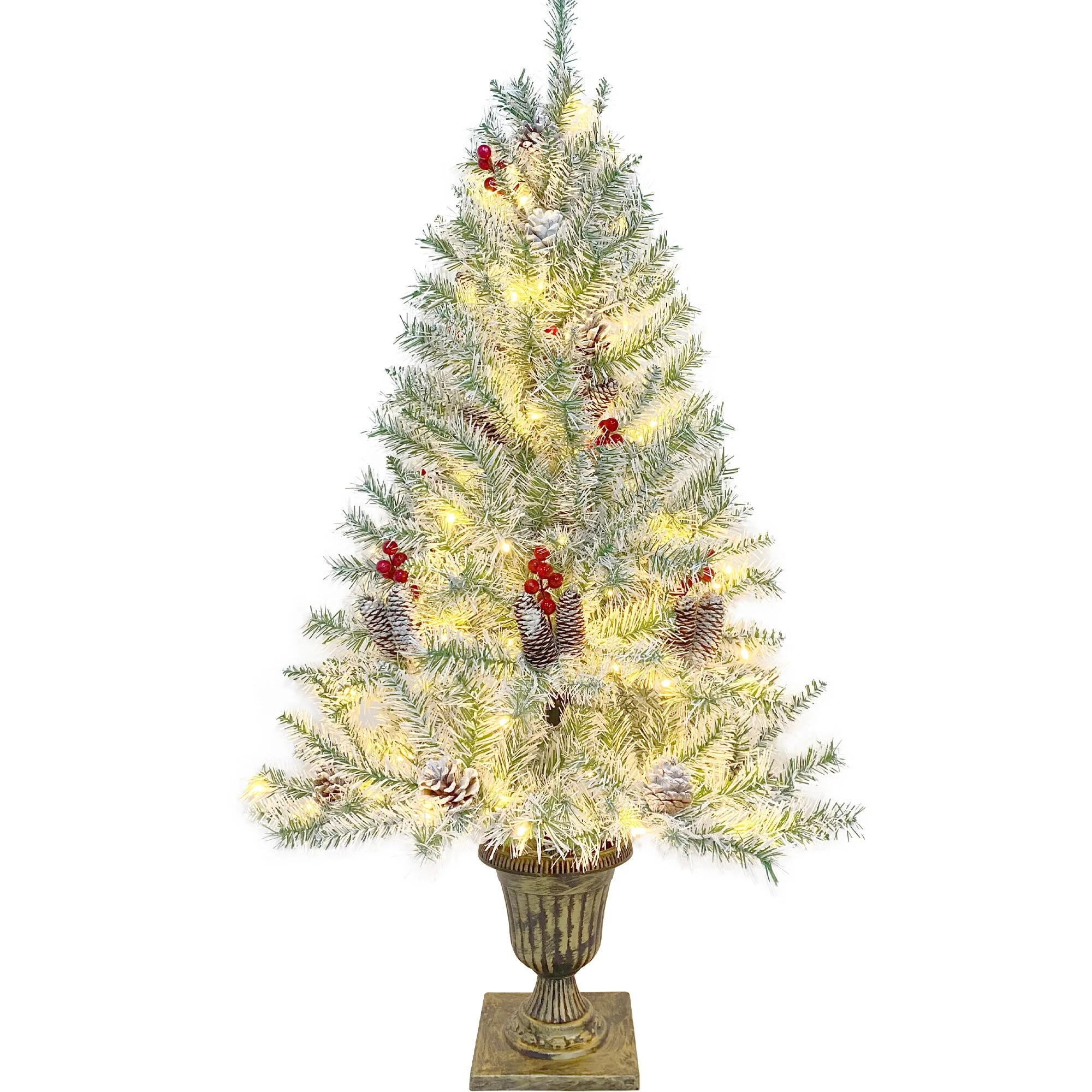 Pre-Lit 4-Piece Holiday Christmas Set - Entrance Trees, Garland, and Wreath with 340 Warm LEDs