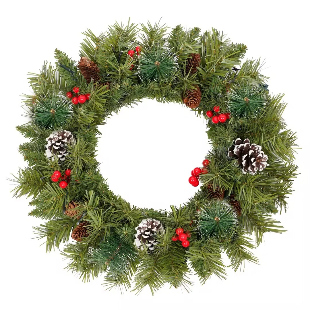 4-Piece Artificial Christmas Tree Set with LED Lights, 3FT Entrance Trees, Wreath & Garland.
