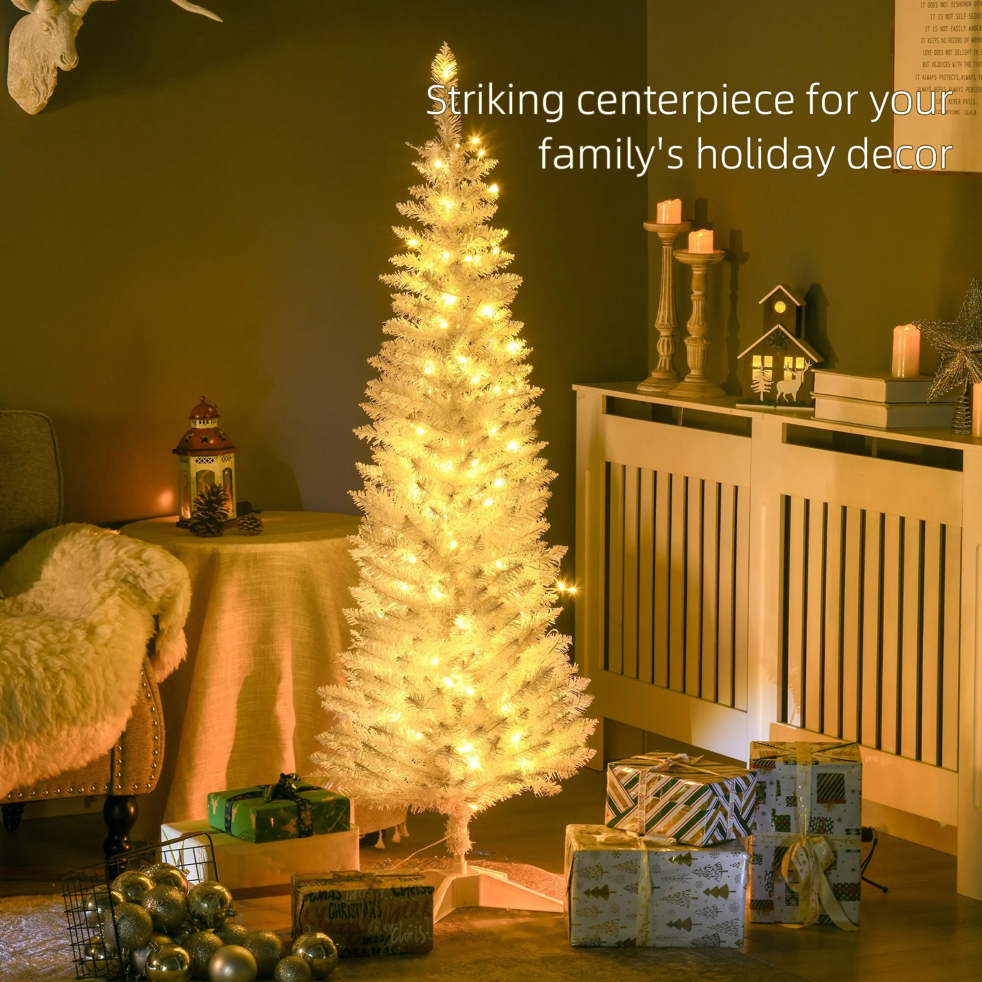6ft Artificial Slim Noble Fir Tree Perfect for Small Spaces