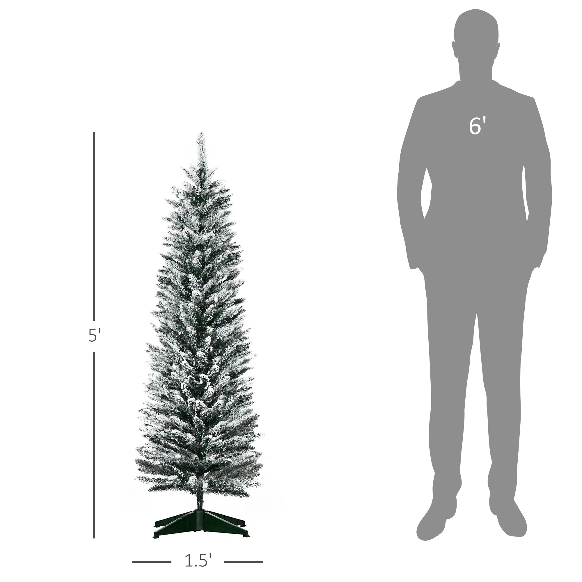 5' Snow Flocked Artificial Pencil Christmas Tree, Unlit with Realistic Branches and Stable Plastic Base