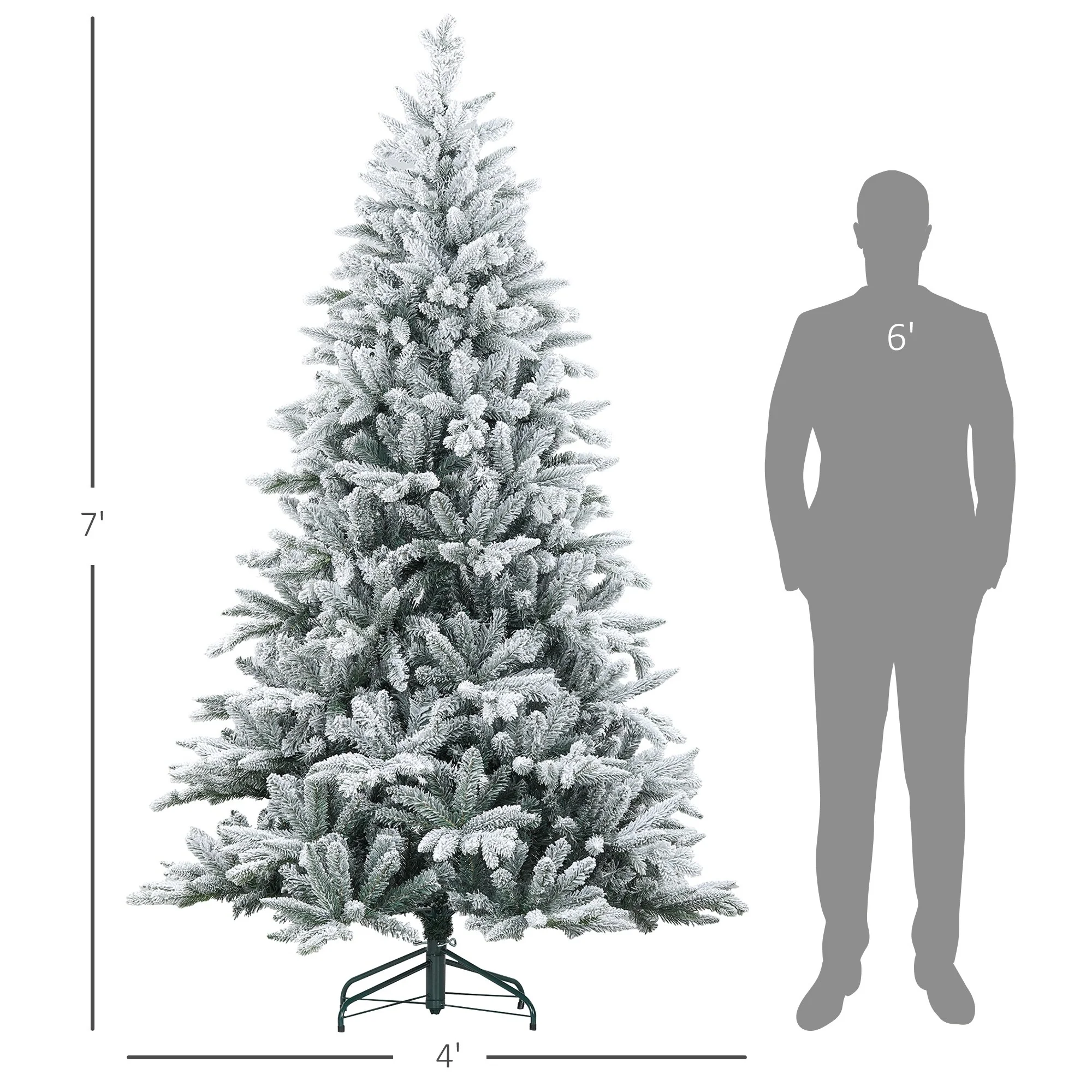 Snow Flocked 7ft/8ft Artificial Christmas Tree, Realistic Hinged Xmas Tree with 1401/2003 Tips & Metal Stand